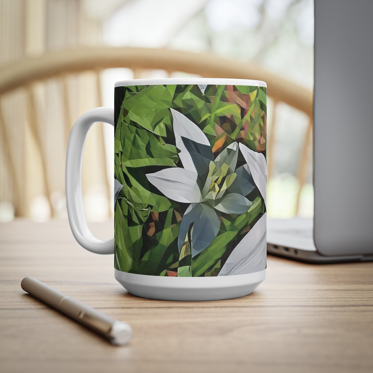 Ceramic White Cup 15oz - Poly Art - Flower of Ornithogalum (Variant 1)