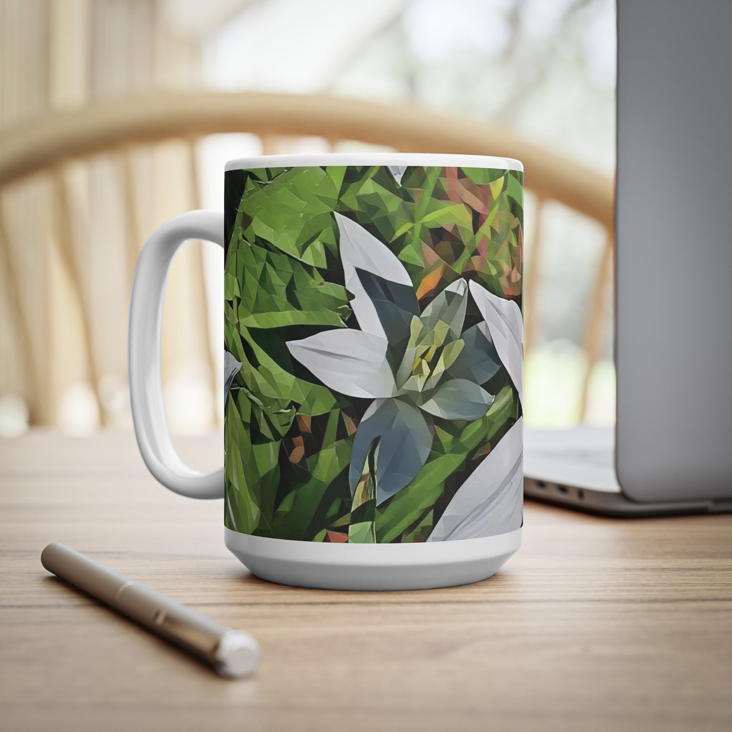 Ceramic White Cup 15oz - Poly Art - Flower of Ornithogalum (Variant 1)