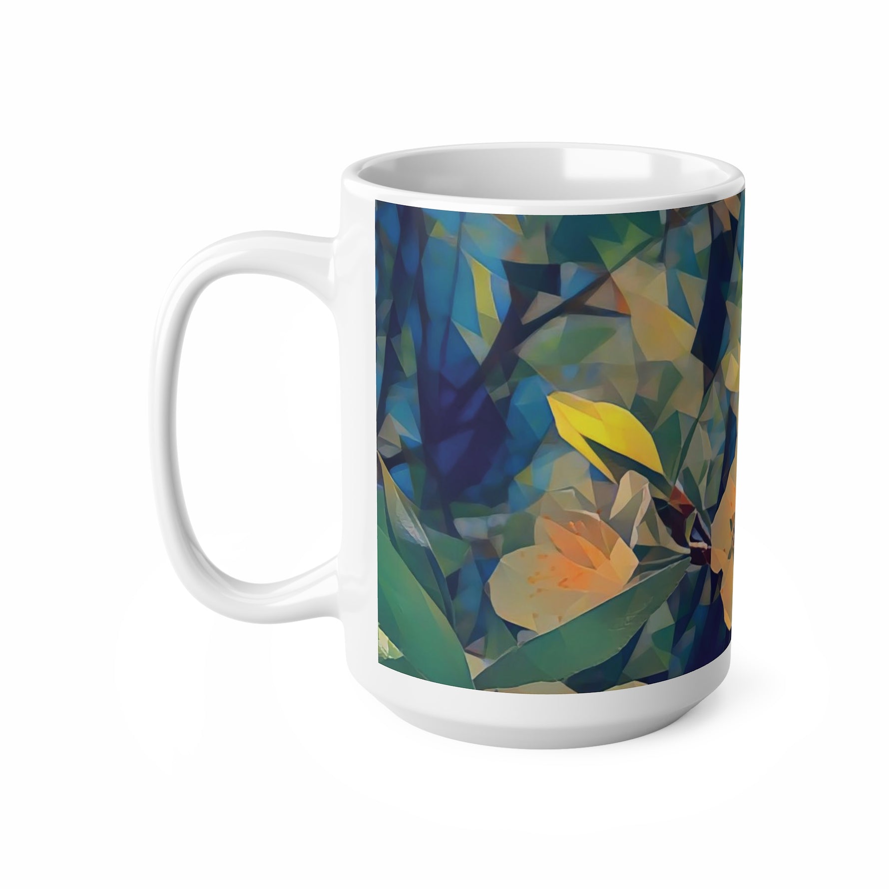 Ceramic White Cup 15oz - Poly Art - Apples' Tree Flower (Variant 2)
