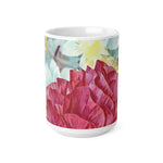 Ceramic White Cup 15oz - Poly Art - Flower of Dahlia in Red (Variant 2)
