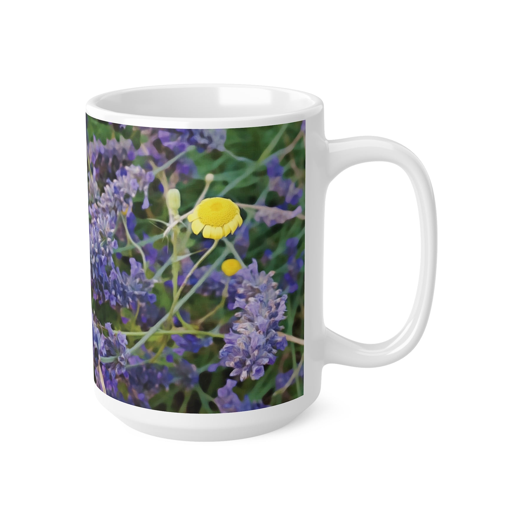 Ceramic White Cup 15oz - Flower of Lavender and Chamomile
