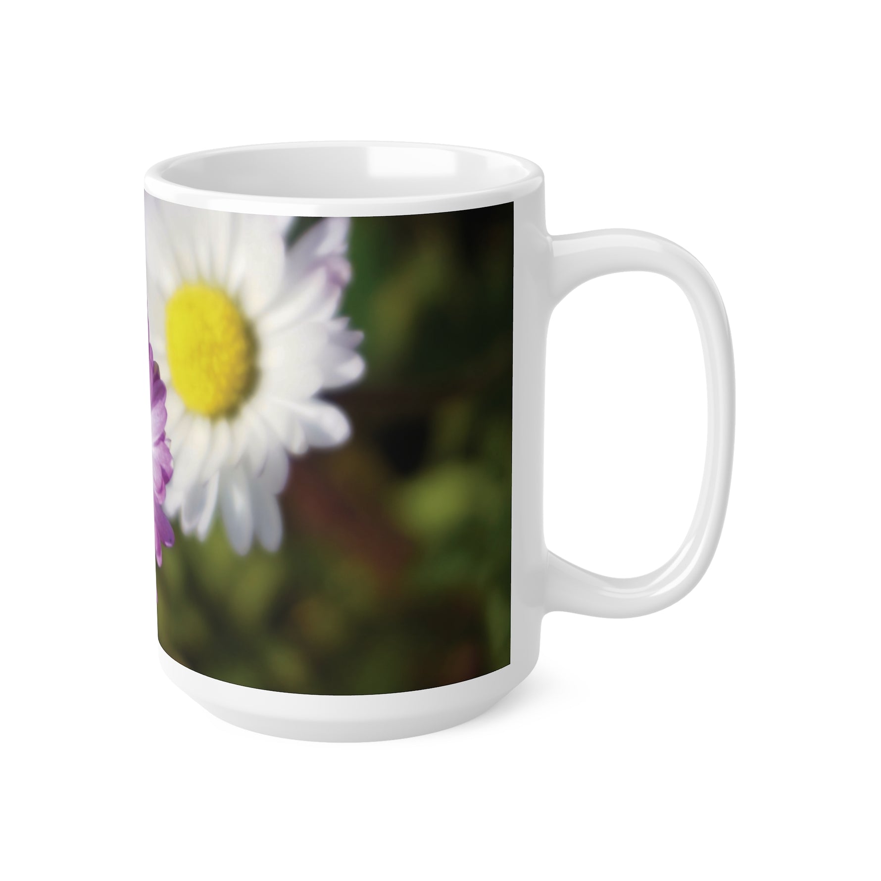 Ceramic White Cup 15oz - Flower of Daisies