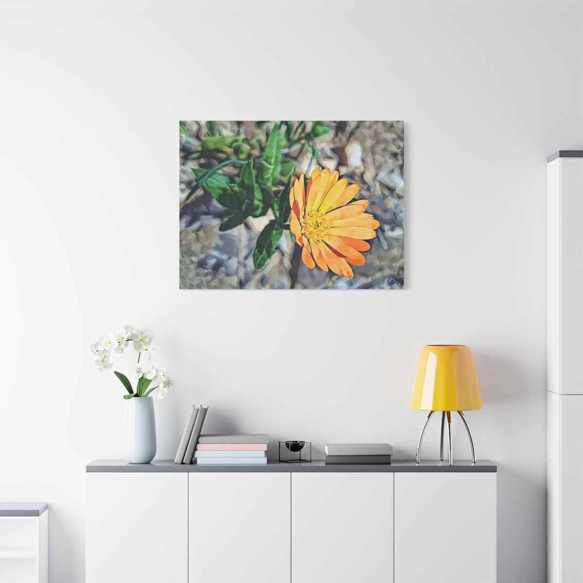 Stretched Matte Canvas - Poly Art - Flower of Calendula (Variant 2)