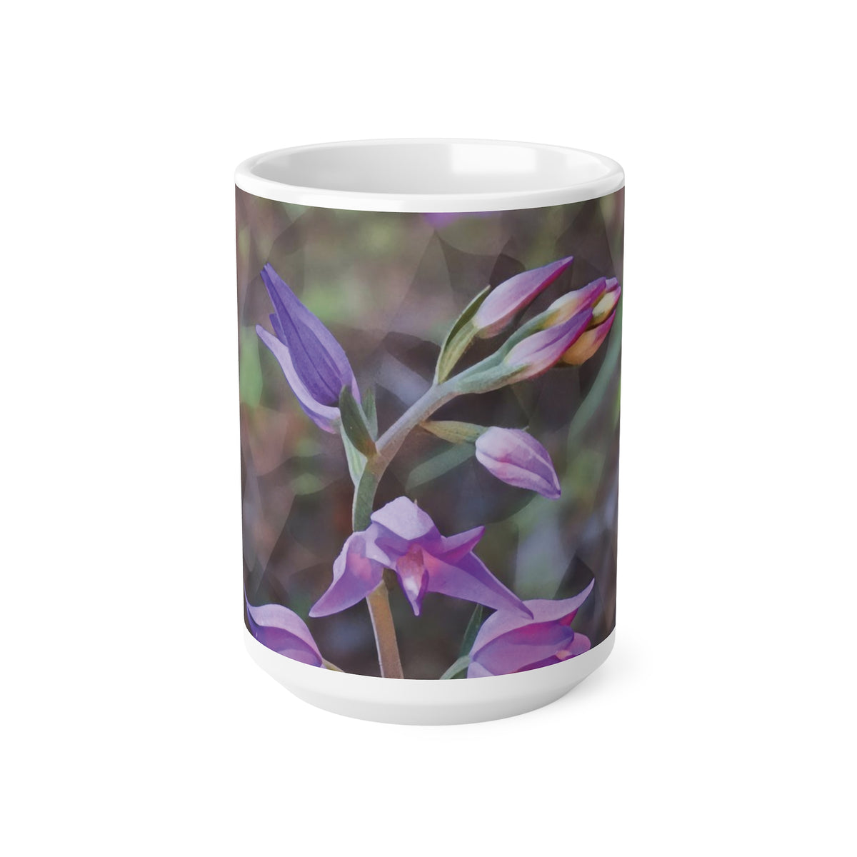 Ceramic White Cup 15oz - Poly Art - Flower of Cephalanthera Rubra