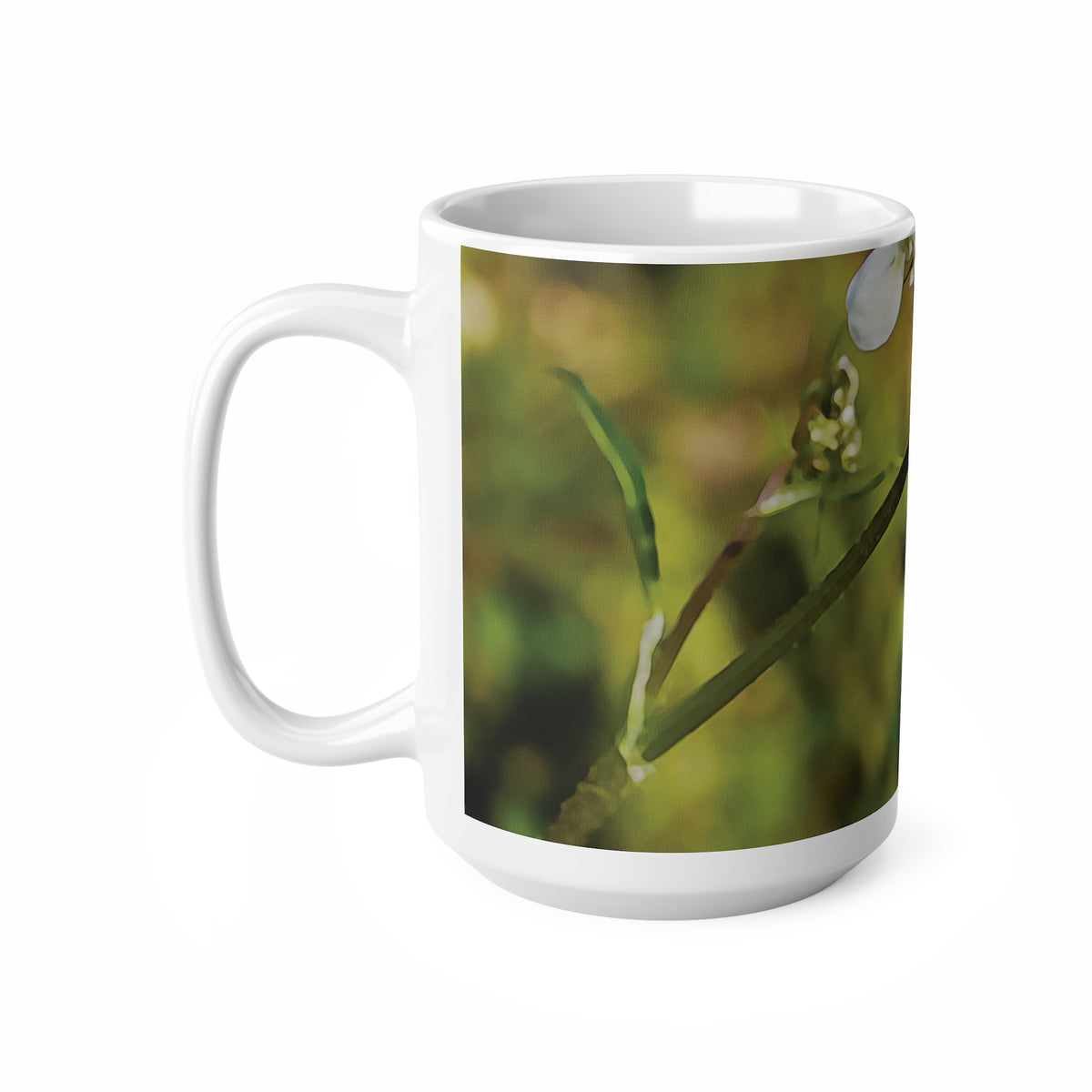 Ceramic White Cup 15oz - Flower with a small insect