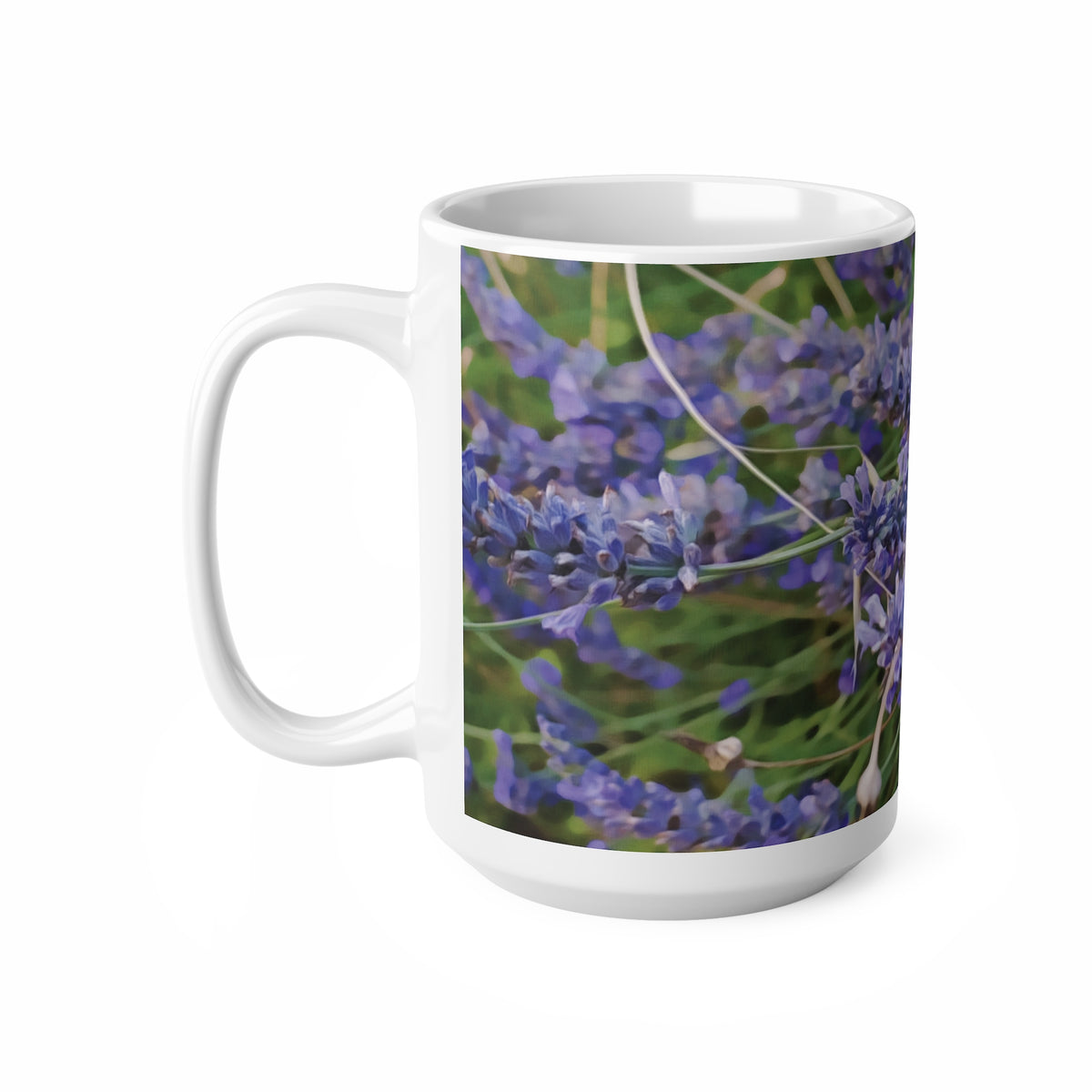 Ceramic White Cup 15oz - Flower of Lavender and Chamomile
