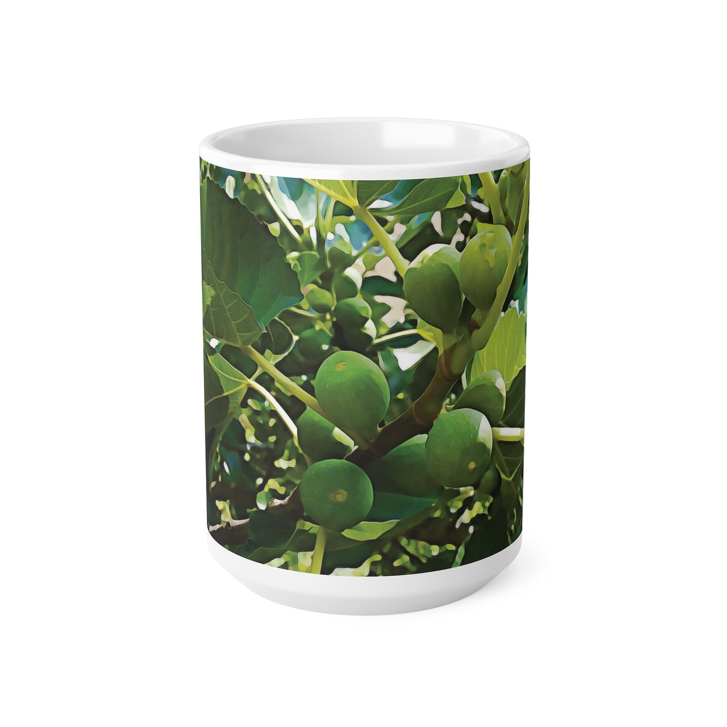 Ceramic White Cup 15oz - Fig's Plant, with Fruits and Leaves