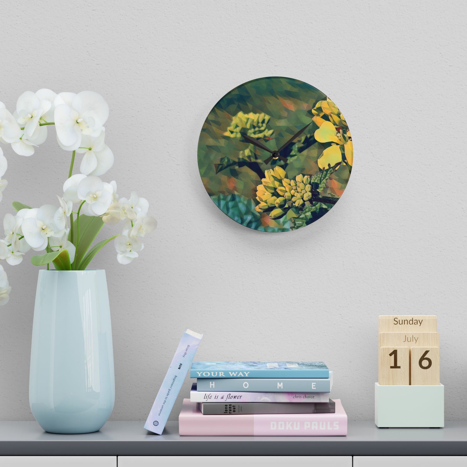 Acrylic Wall Clock - Poly Art - Flower, yellow (Variant 1)