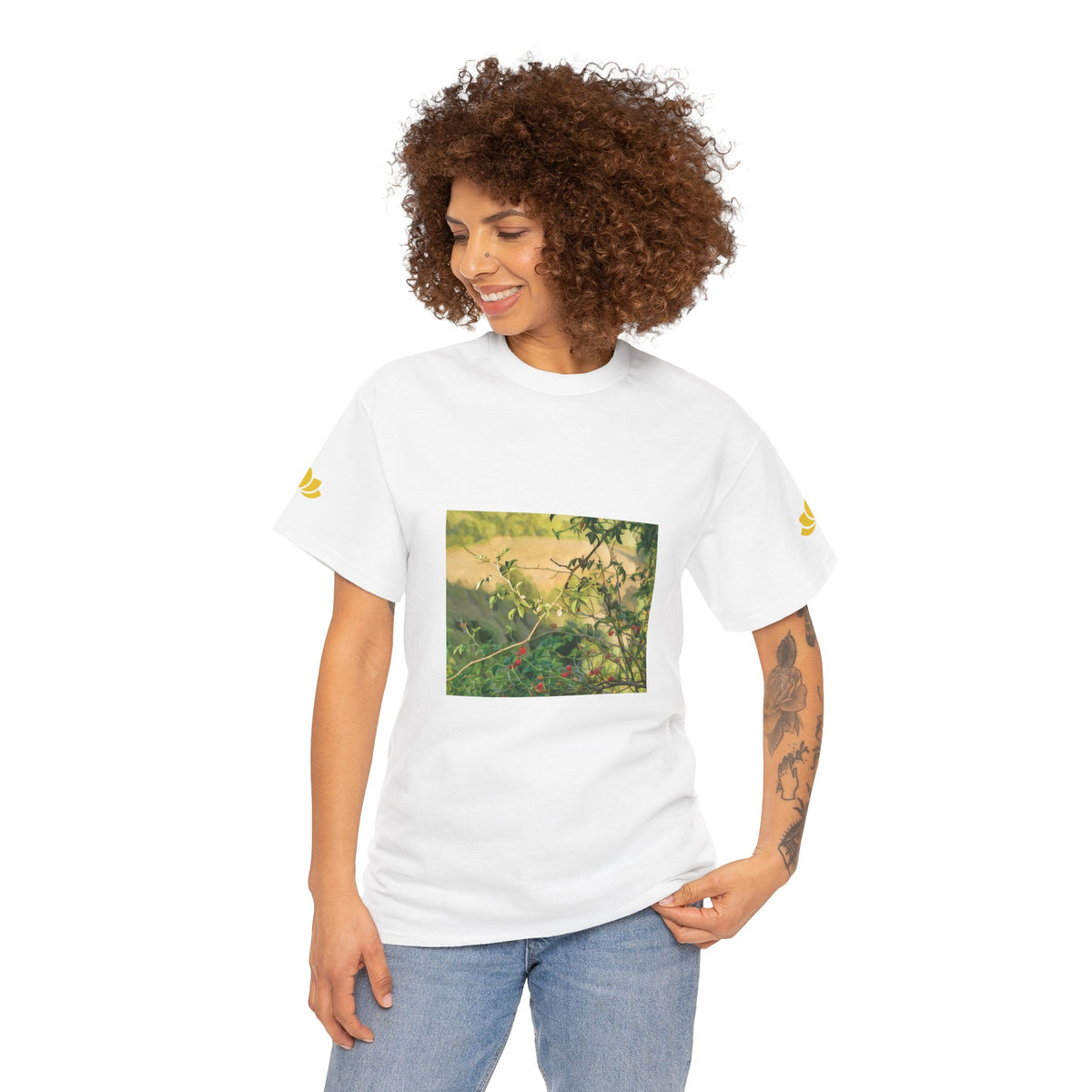 Unisex Heavy Cotton Tee - Poly Art - Rosehip Plant