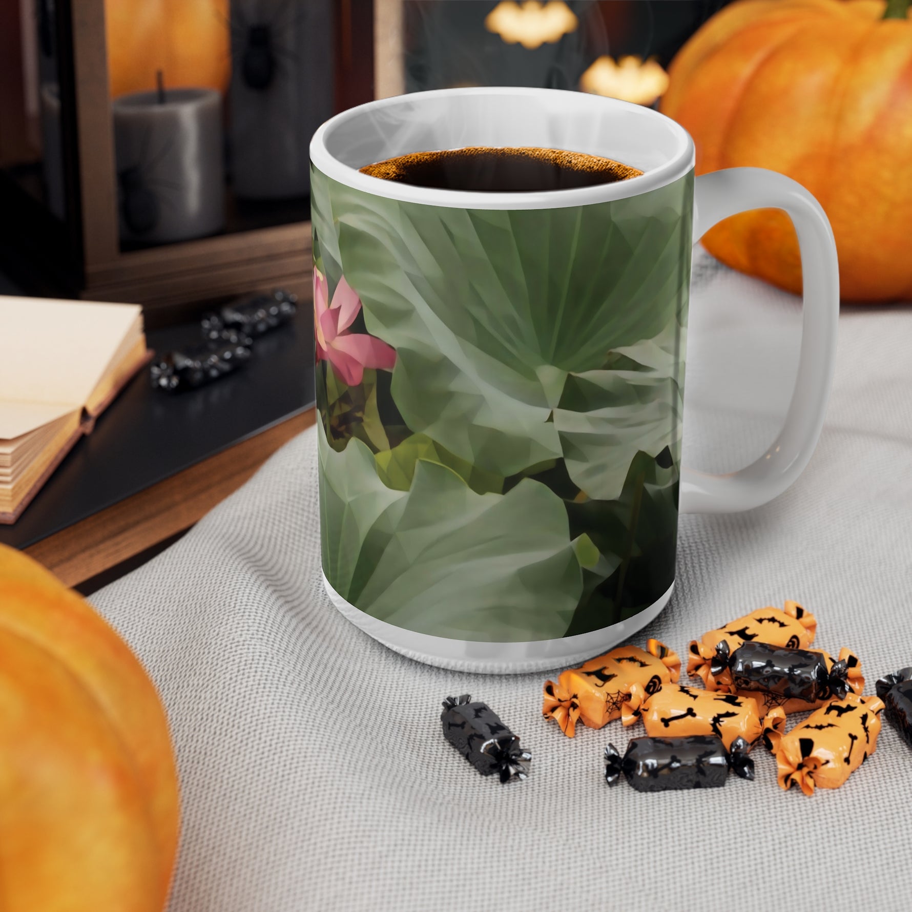 Ceramic White Cup 15oz - Poly Art - Flower of Lotus (Variant 2)