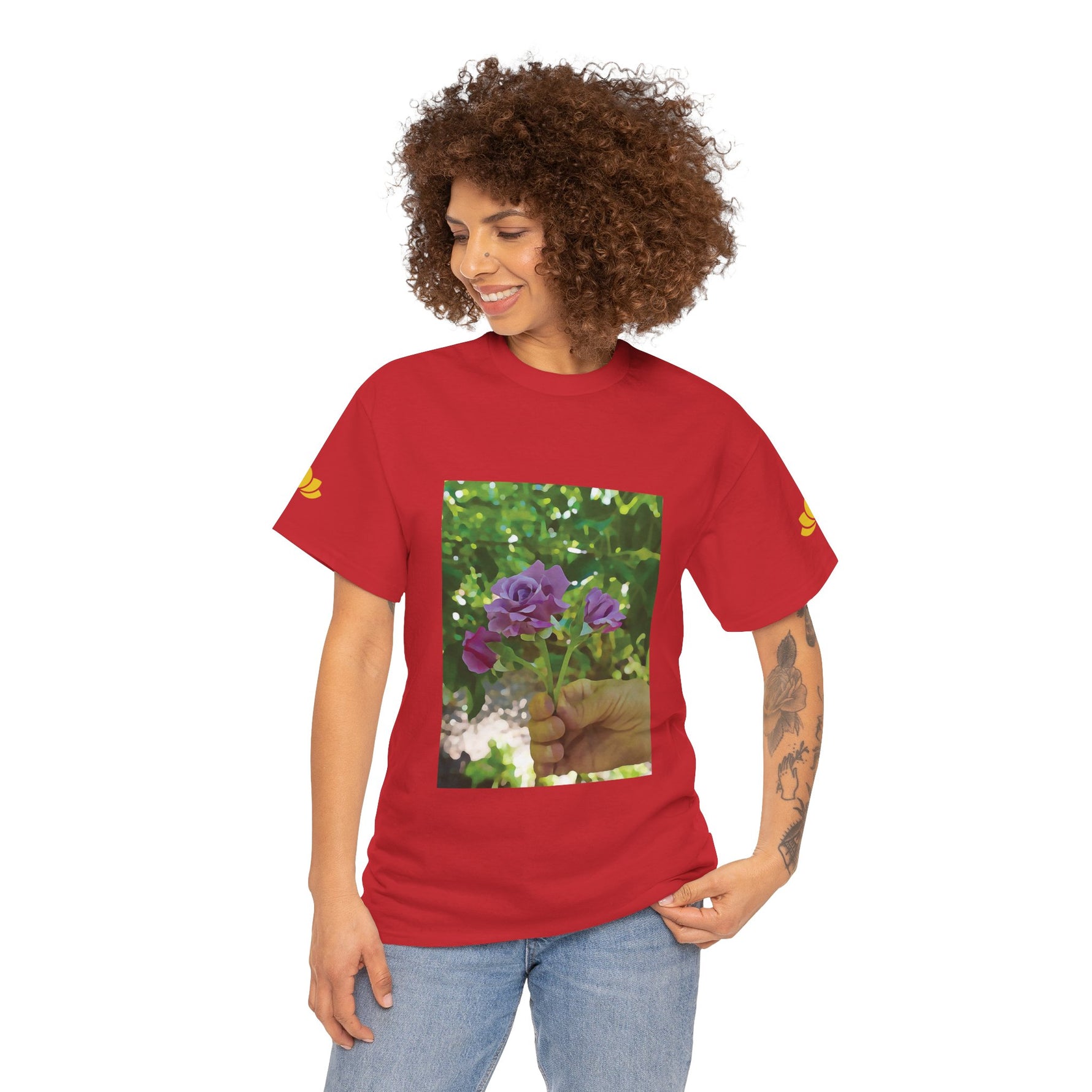 Unisex Heavy Cotton Tee - Flower of Rose, Small Bouquet