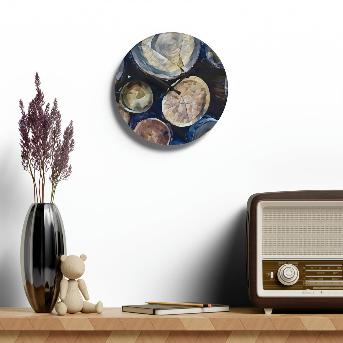 Acrylic Wall Clock - Poly Art - Wooden Trunks (Variant 3)