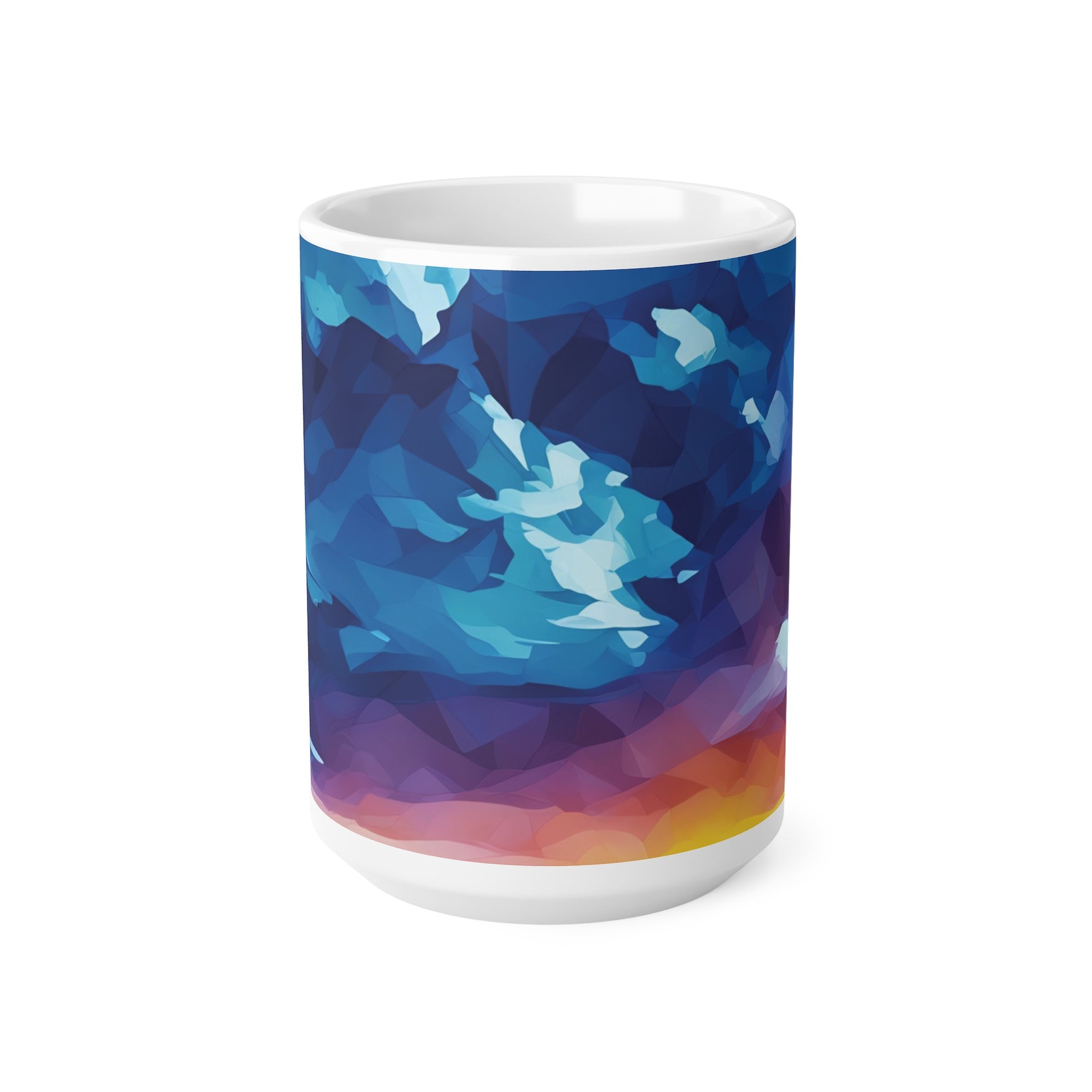 Ceramic White Cup 15oz - Poly Art - Sunset Sky (Variant 2)