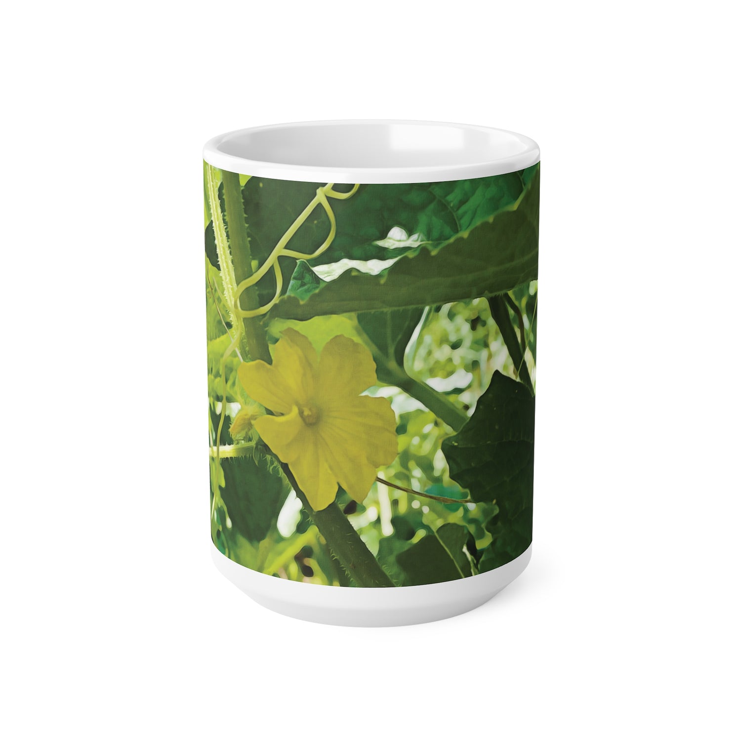 Ceramic White Cup 15oz - Flower of Cucumber