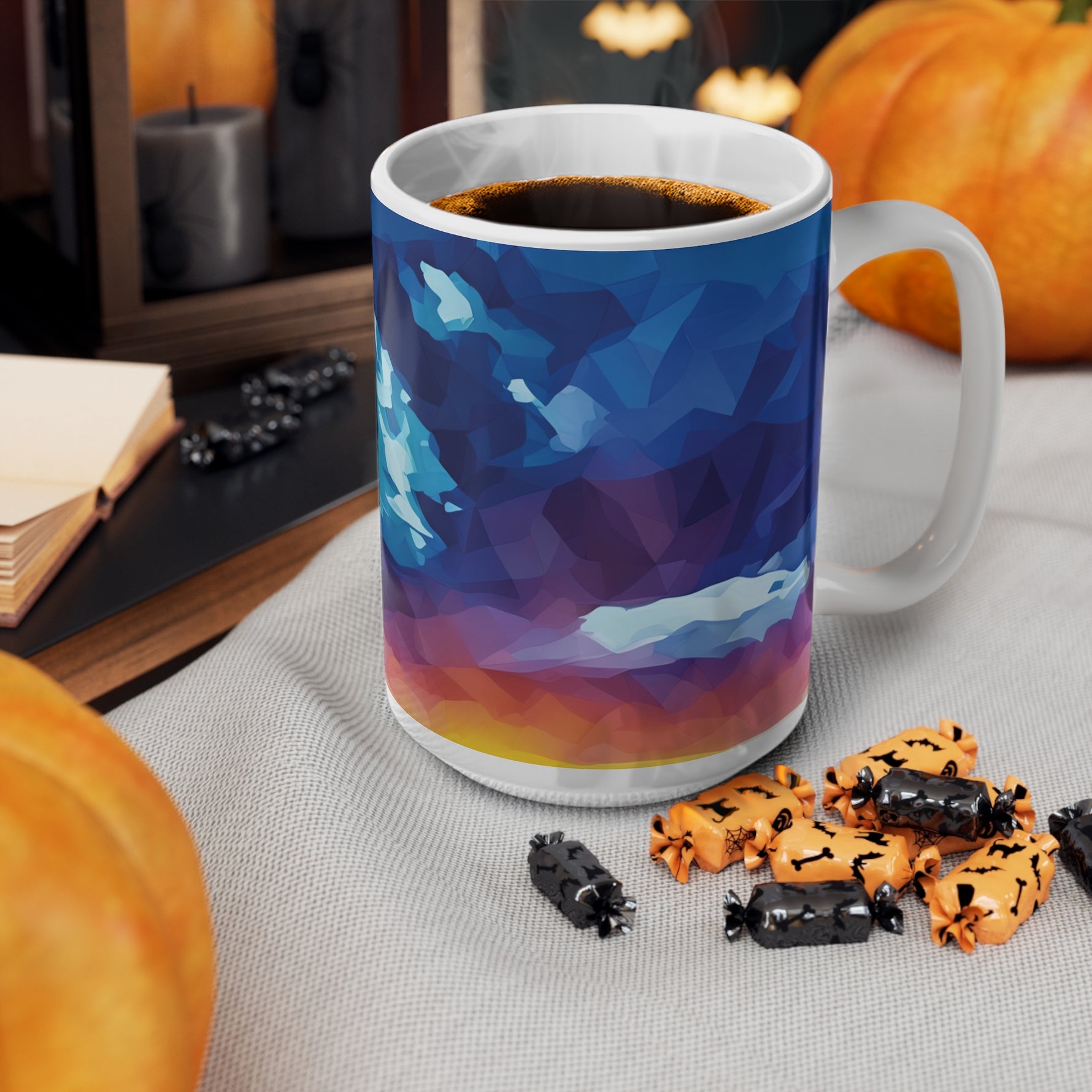 Ceramic White Cup 15oz - Poly Art - Sunset Sky (Variant 2)
