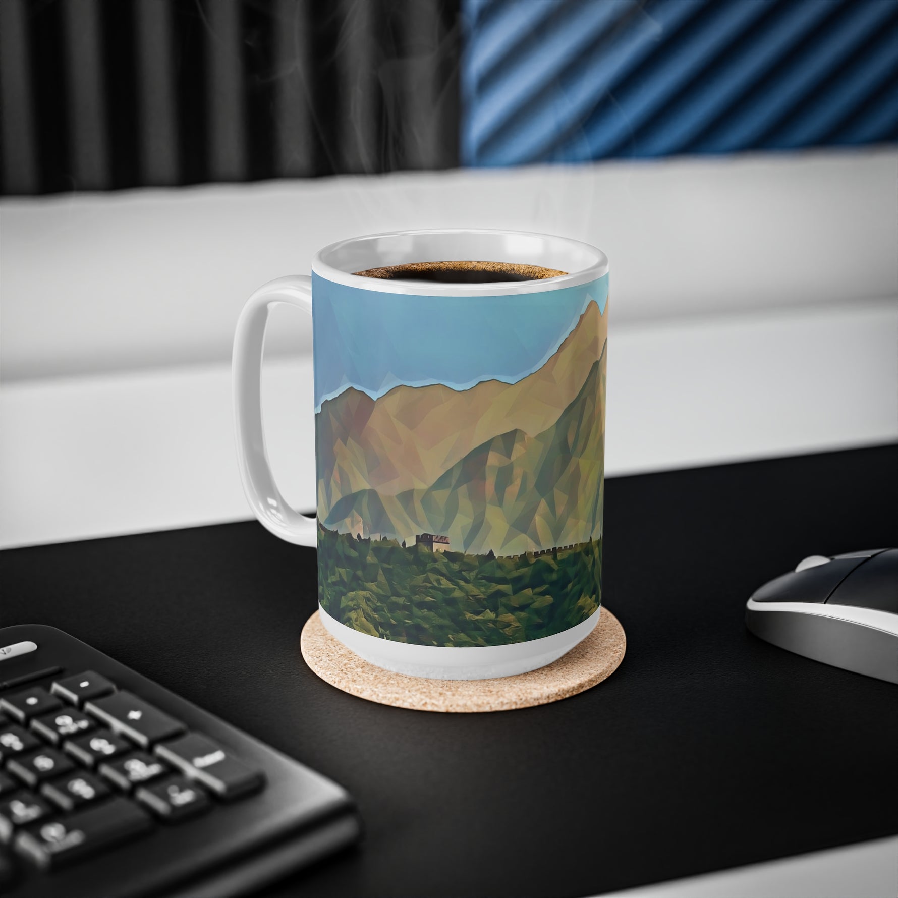 Ceramic White Cup 15oz - Poly Art - China's Great Wall (Variant 1)