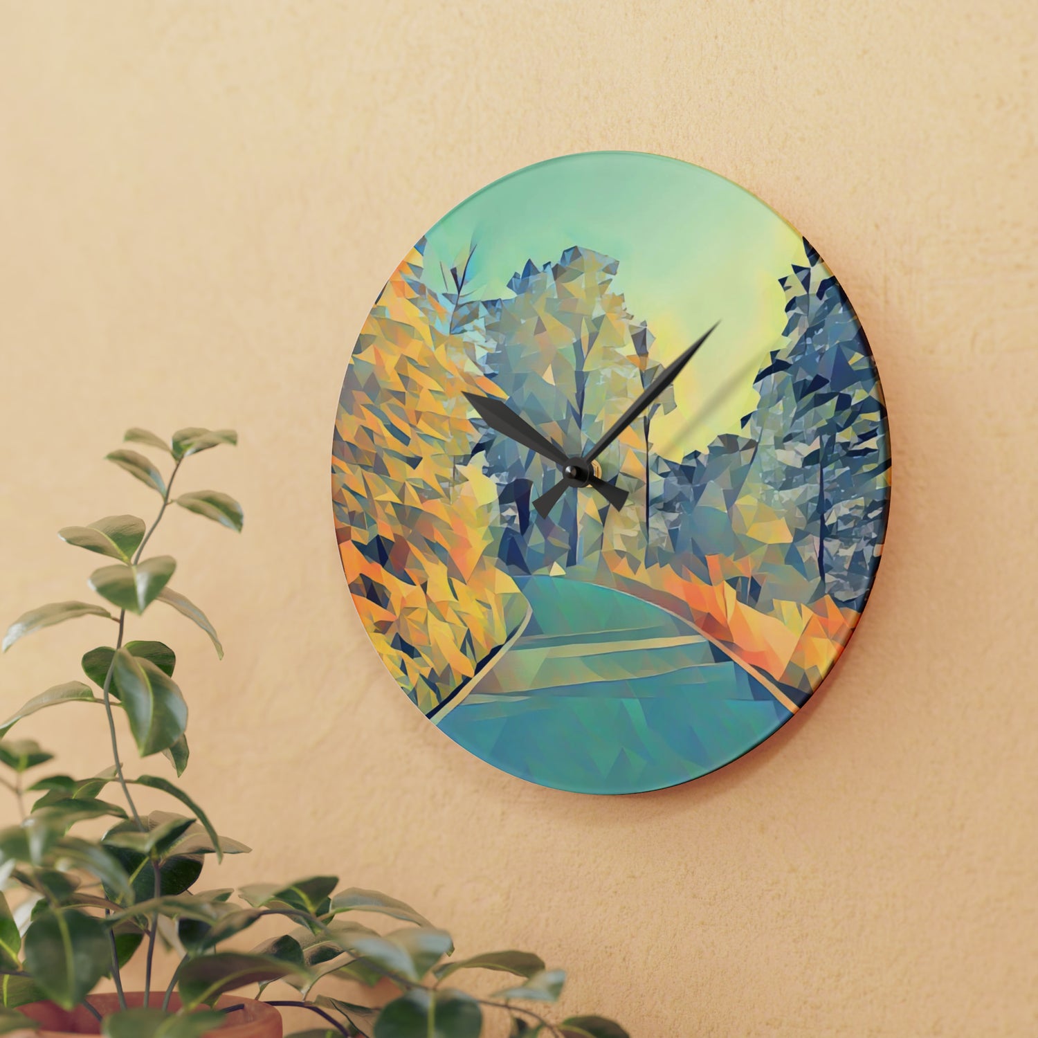 Acrylic Wall Clock - Poly Art - Forest (Variant 06)