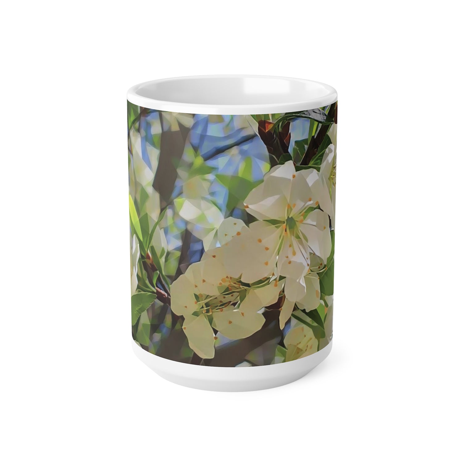 Ceramic White Cup 15oz - Poly Art - Apples' Tree Flower (Variant 1)
