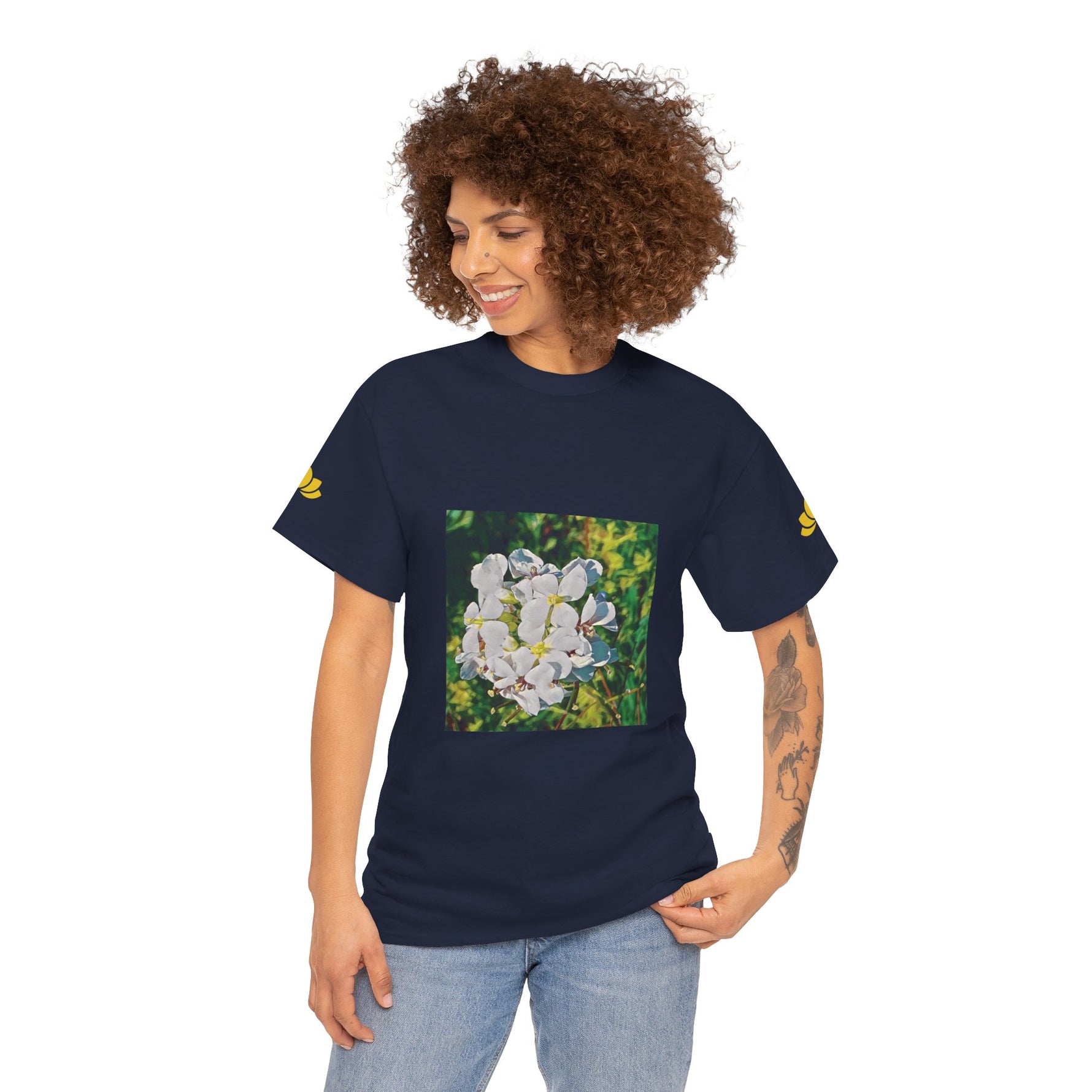 Unisex Heavy Cotton Tee - Poly Art - Flower, White