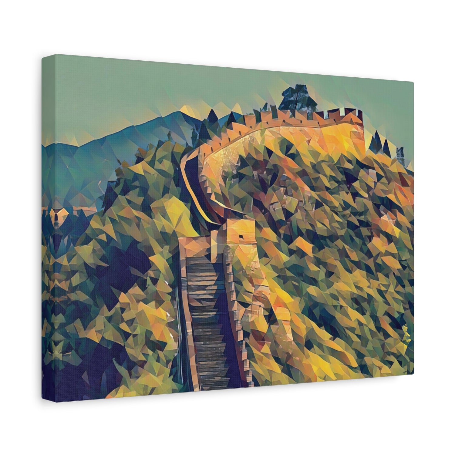 Stretched Matte Canvas - Poly Art - China's Great Wall (Variant 4)