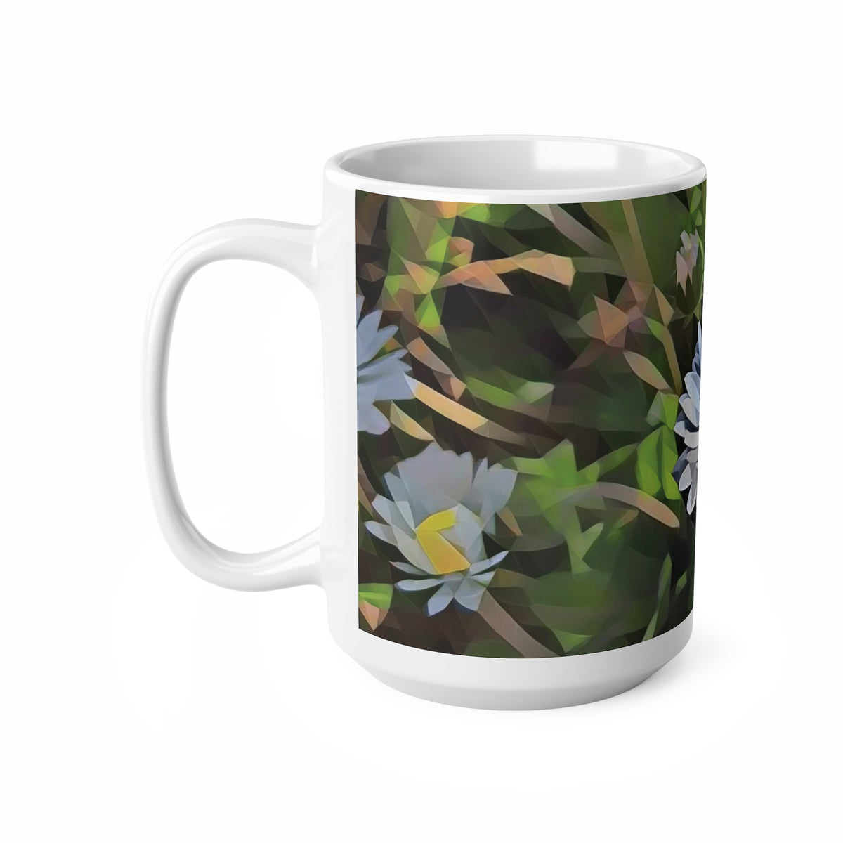 Ceramic White Cup 15oz - Poly Art - Flower of Daisies (Variant 4)