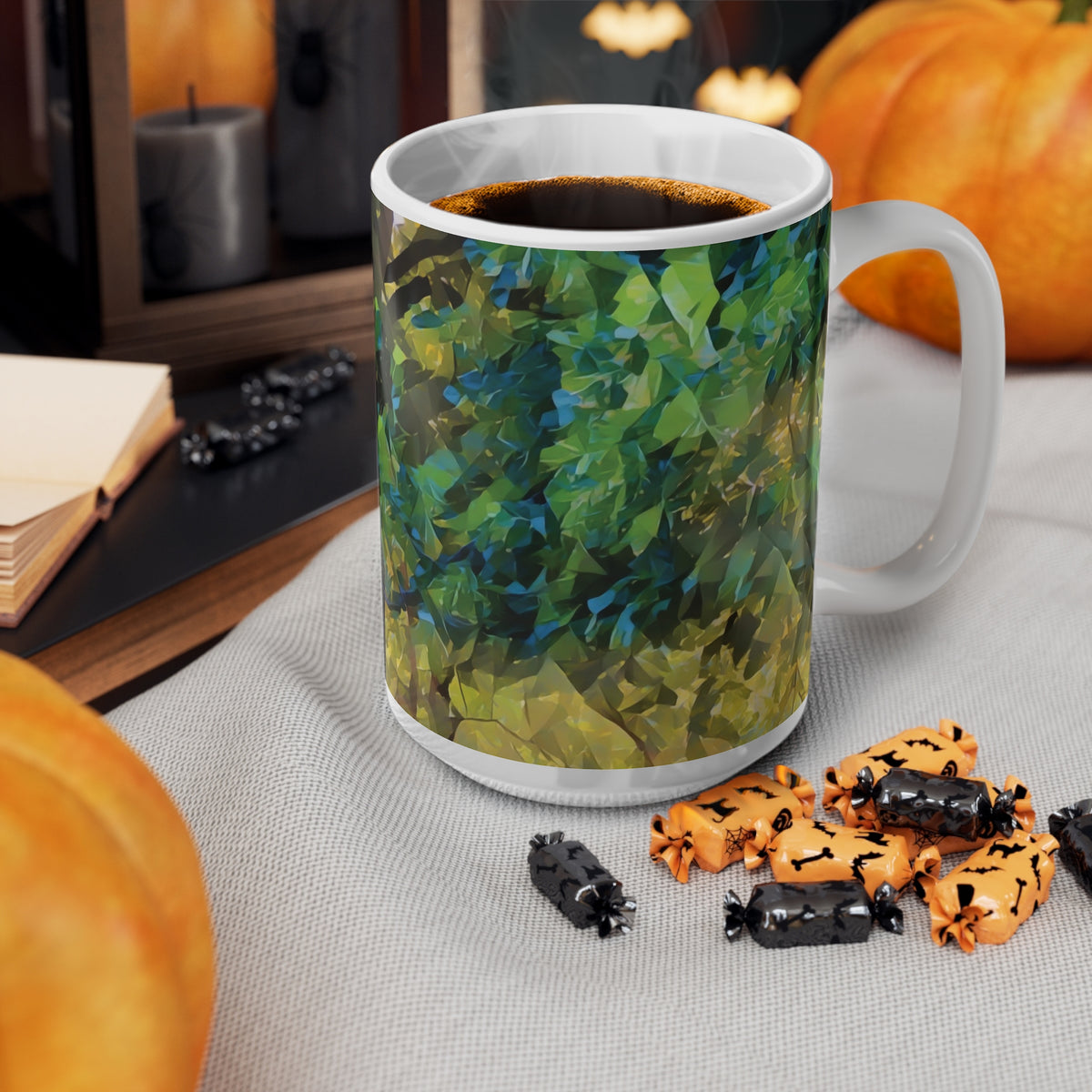 Ceramic White Cup 15oz - Poly Art - Tree Crown (Variant 2)