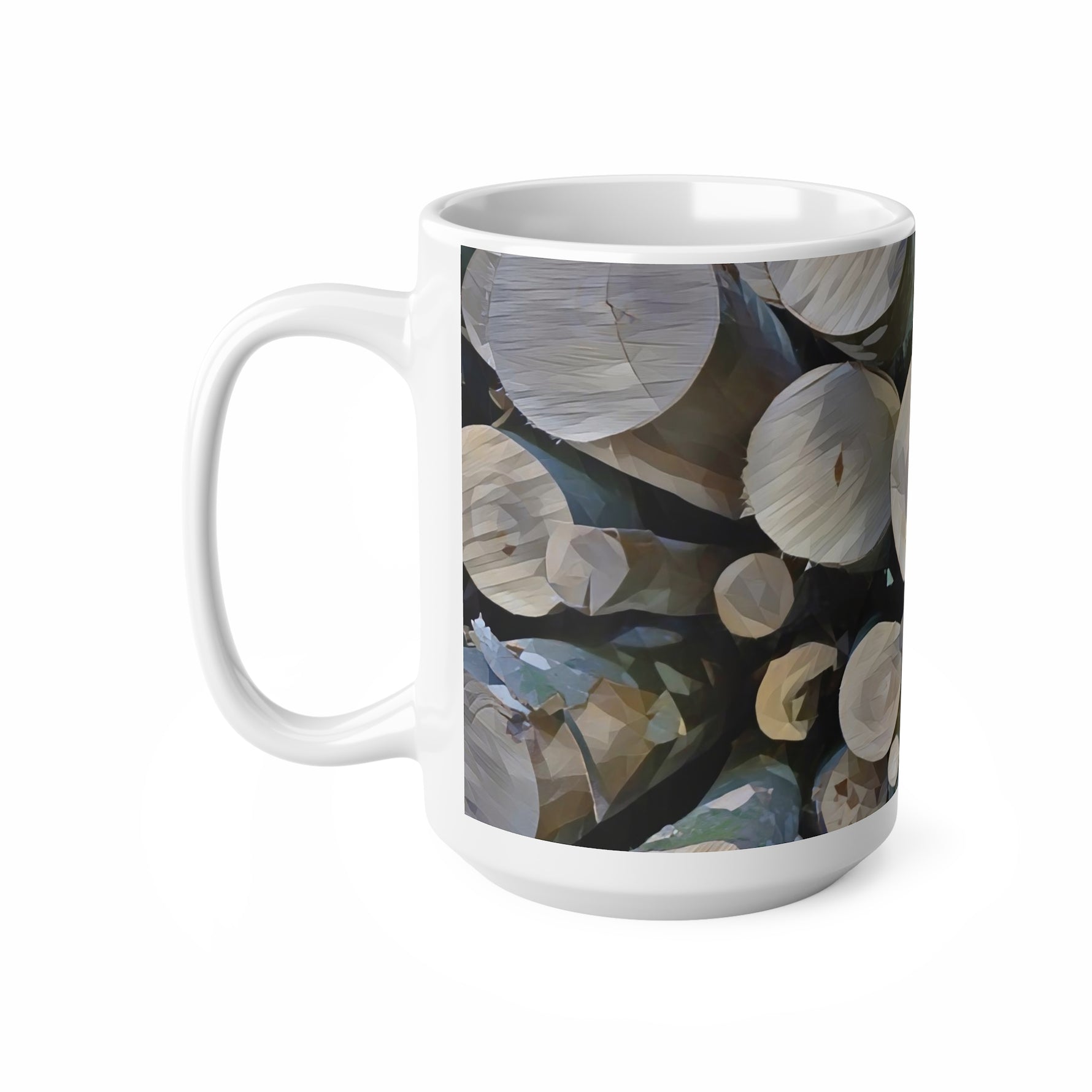 Ceramic White Cup 15oz - Poly Art - Wooden Trunks (Variant 2)