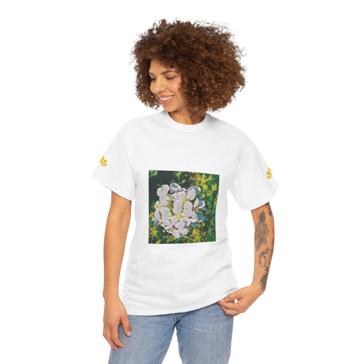 Unisex Heavy Cotton Tee - Poly Art - Flower, White