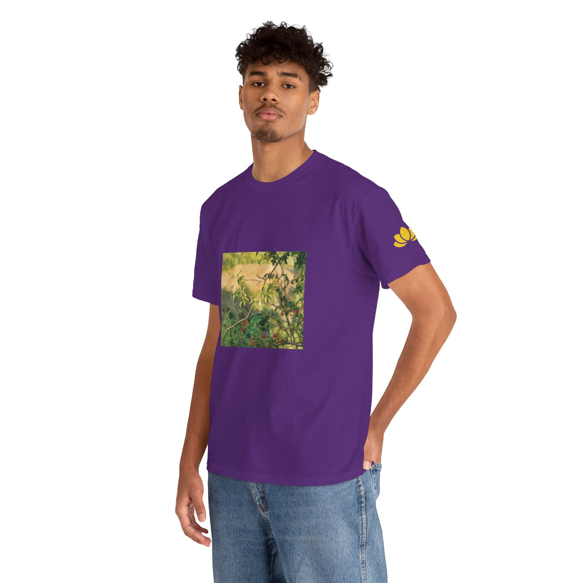 Unisex Heavy Cotton Tee - Poly Art - Rosehip Plant