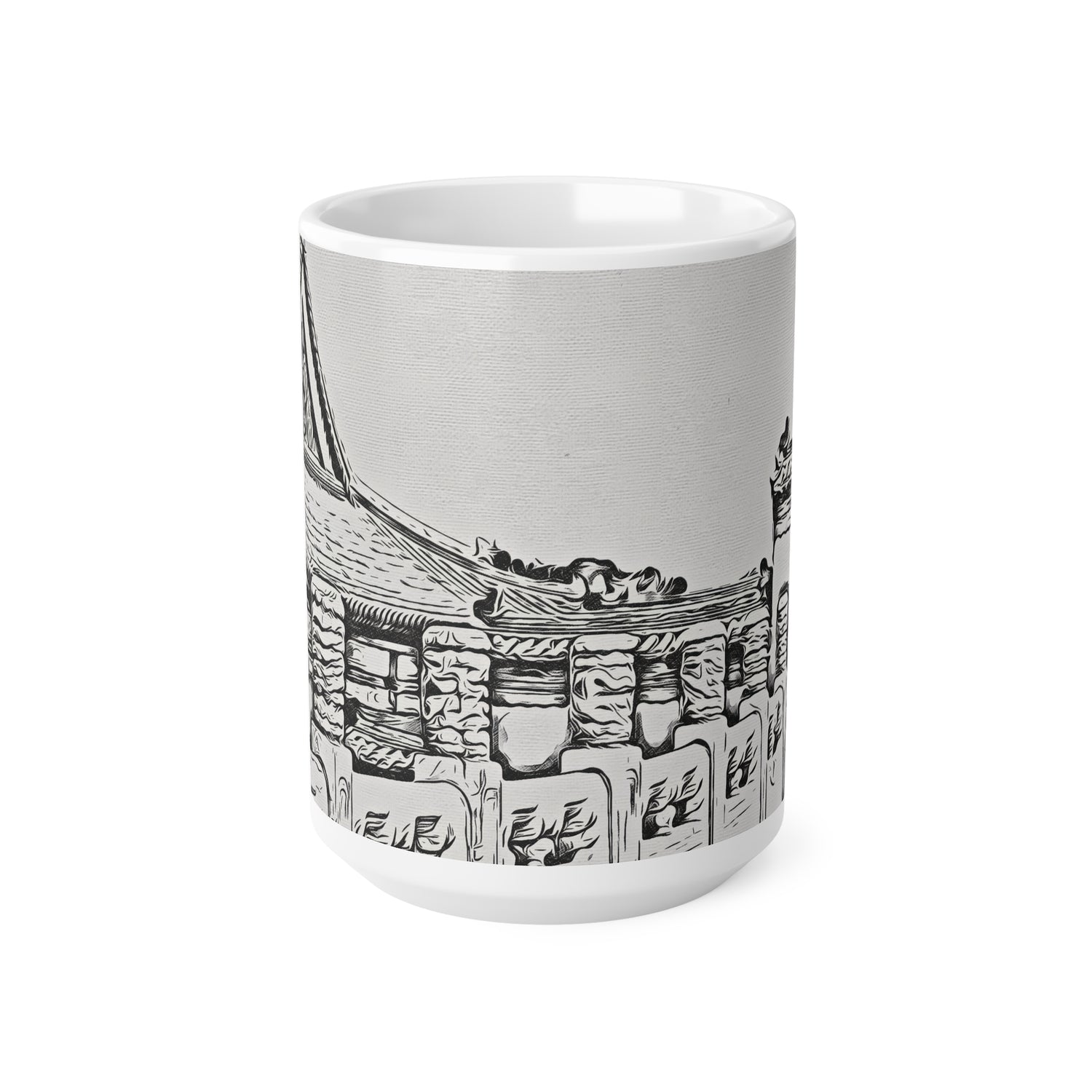 Ceramic White Cup 15oz - China's Beauty (B&W Variant)