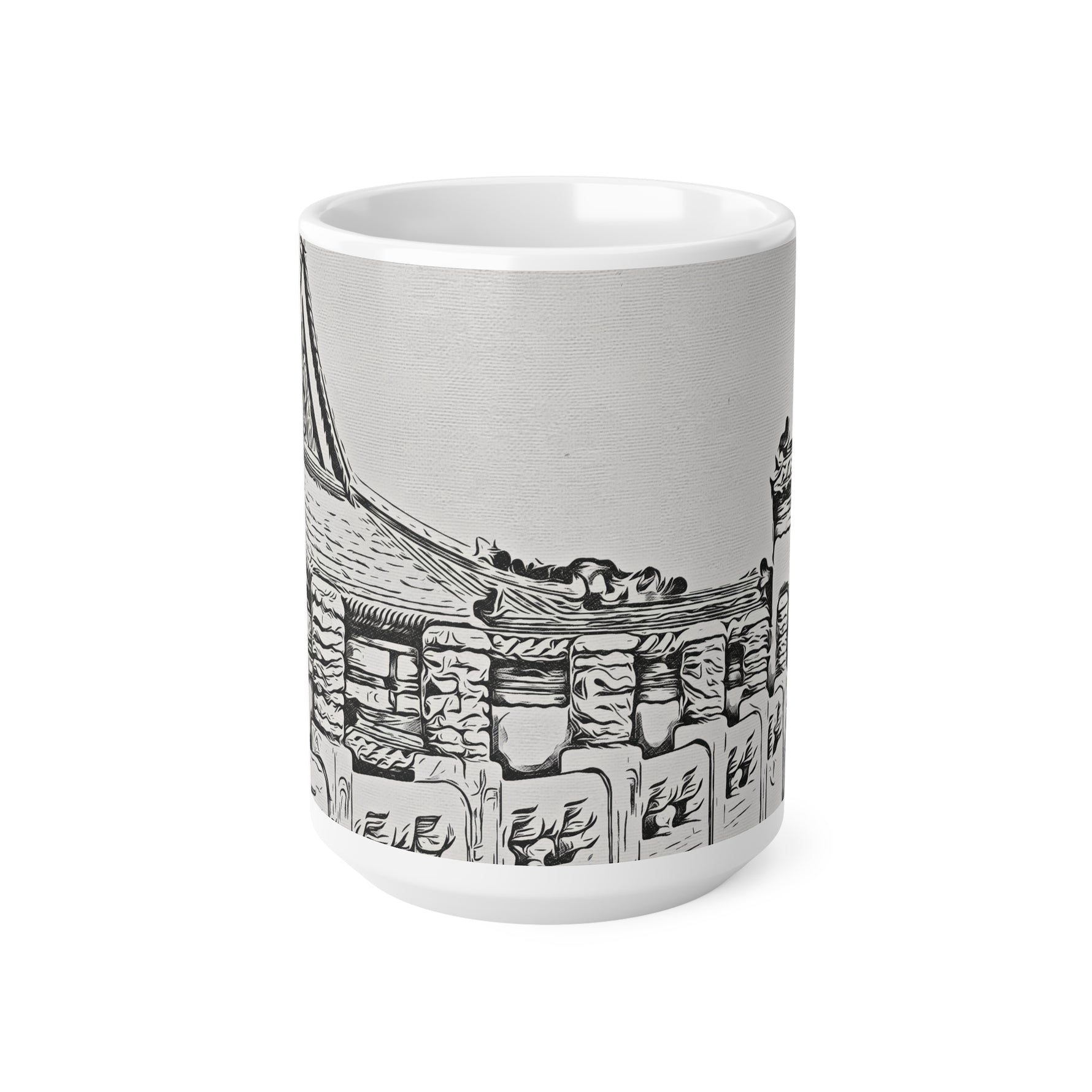 Ceramic White Cup 15oz - China's Beauty (B&W Variant)
