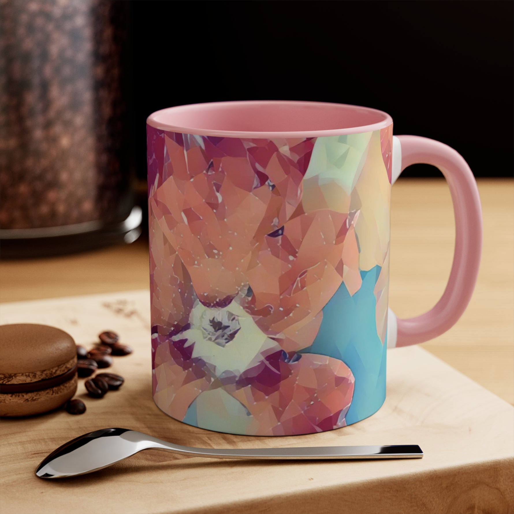 Mug 11oz - Poly Art - Flowers in sky blue and red (Variant 1)