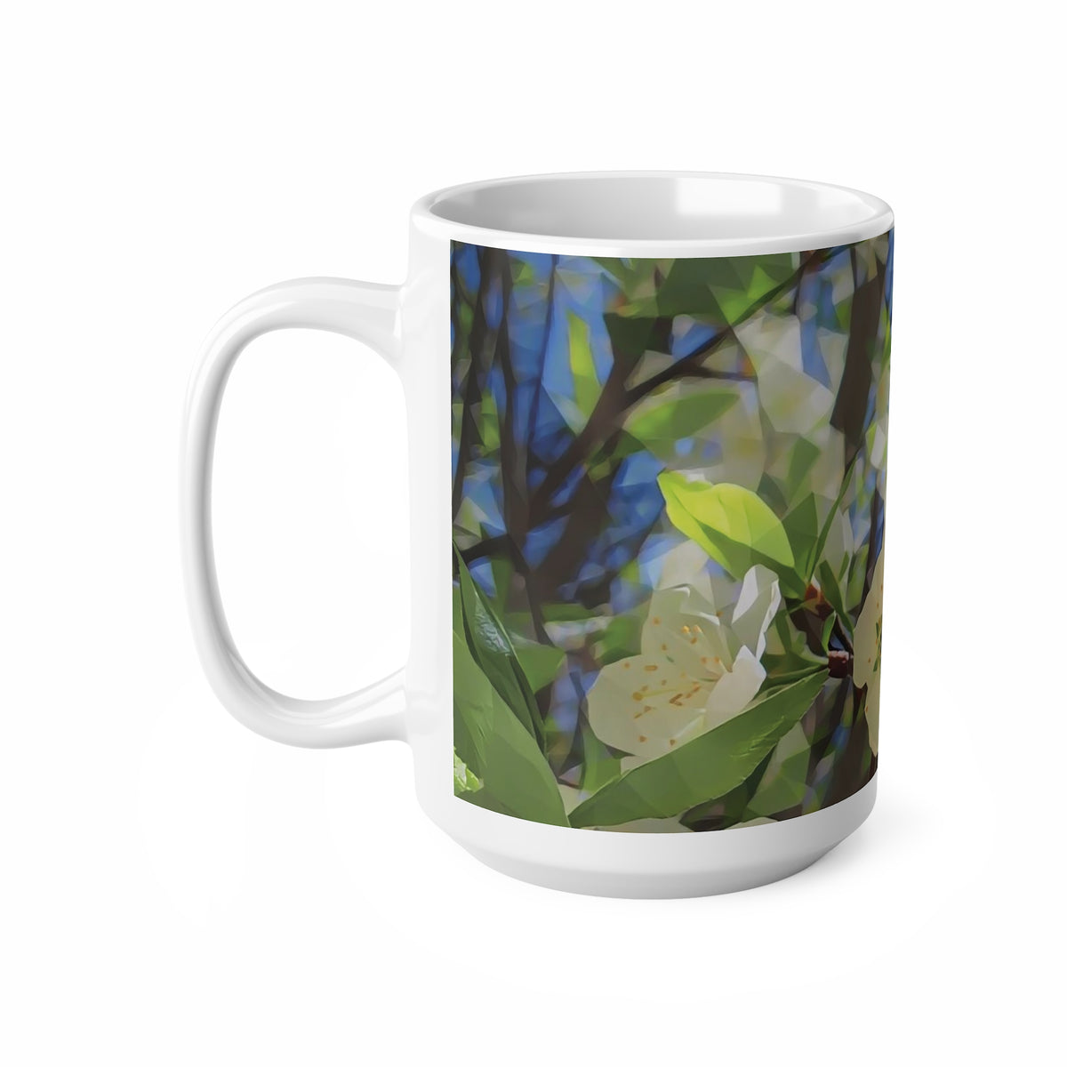 Ceramic White Cup 15oz - Poly Art - Apples' Tree Flower (Variant 1)