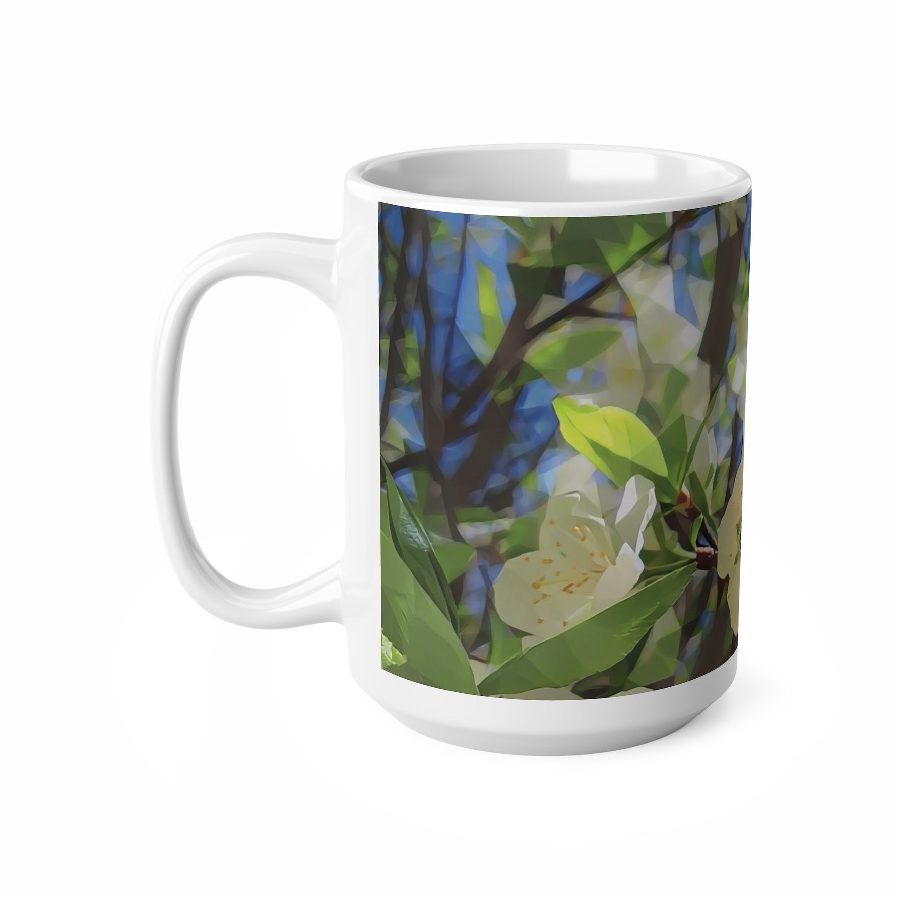 Ceramic White Cup 15oz - Poly Art - Apples' Tree Flower (Variant 1)