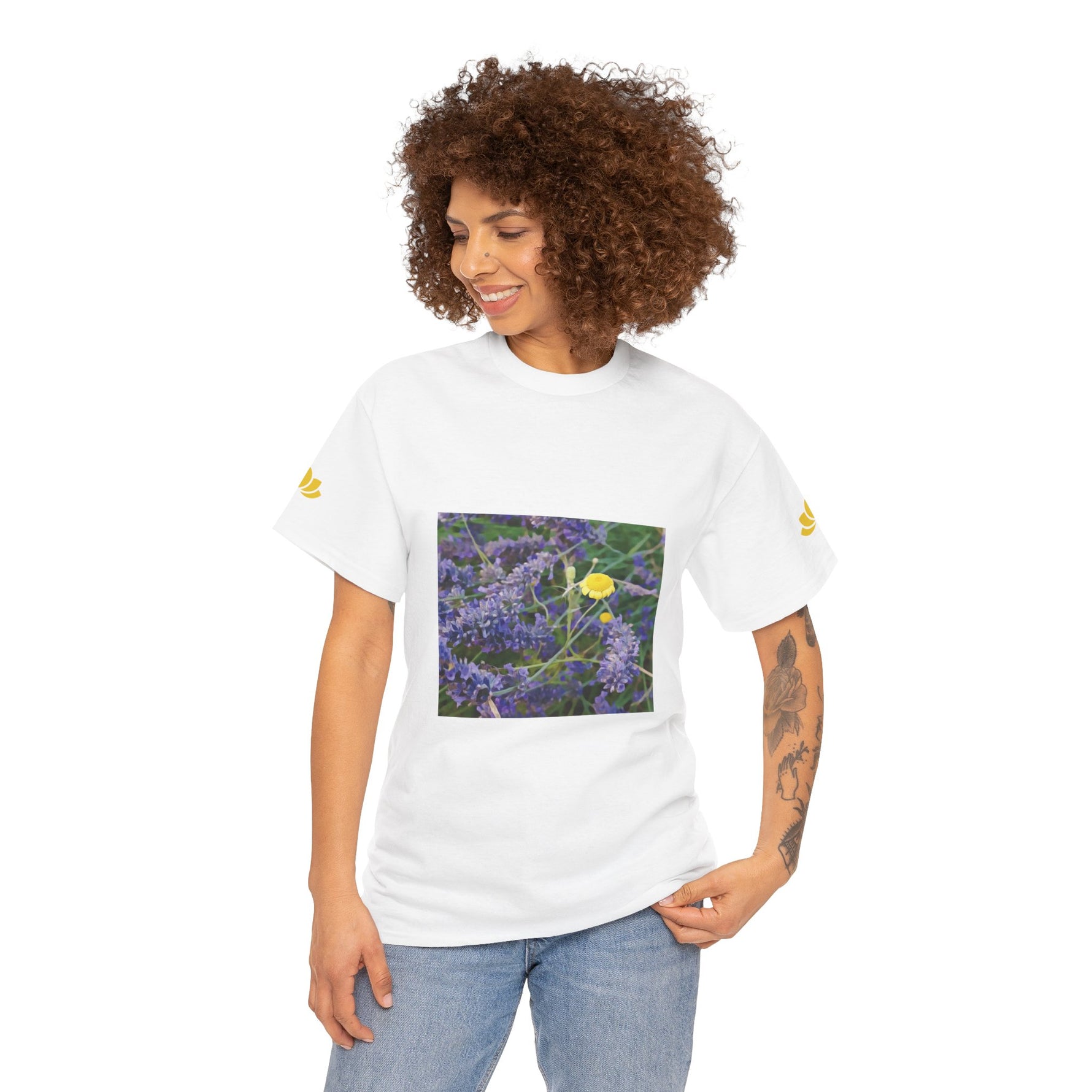 Unisex Heavy Cotton Tee - Flower of Lavender and Chamomile