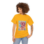 Unisex Heavy Cotton Tee - Poly Art - Flower of in sky blue and red