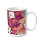 Ceramic White Cup 15oz - Poly Art - Flowers in sky blue and red (Variant 2)