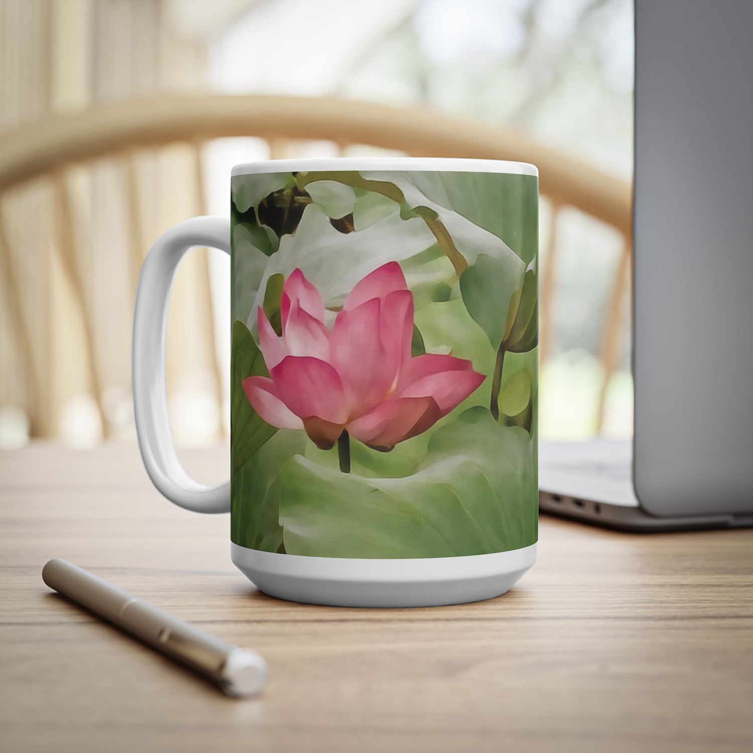 Ceramic White Cup 15oz - Flower of Lotus (Variant 1)