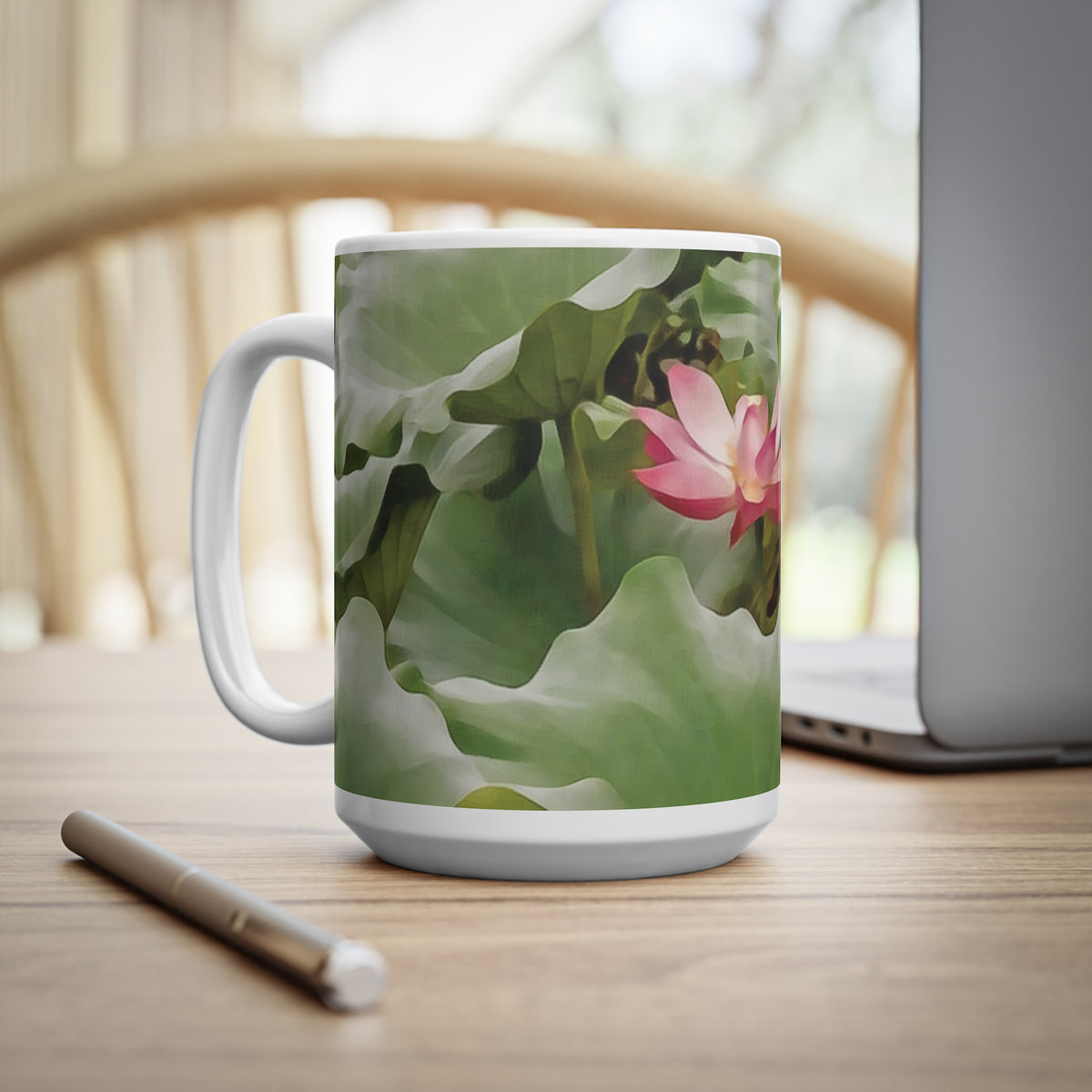 Ceramic White Cup 15oz - Flower of Lotus (Variant 2)