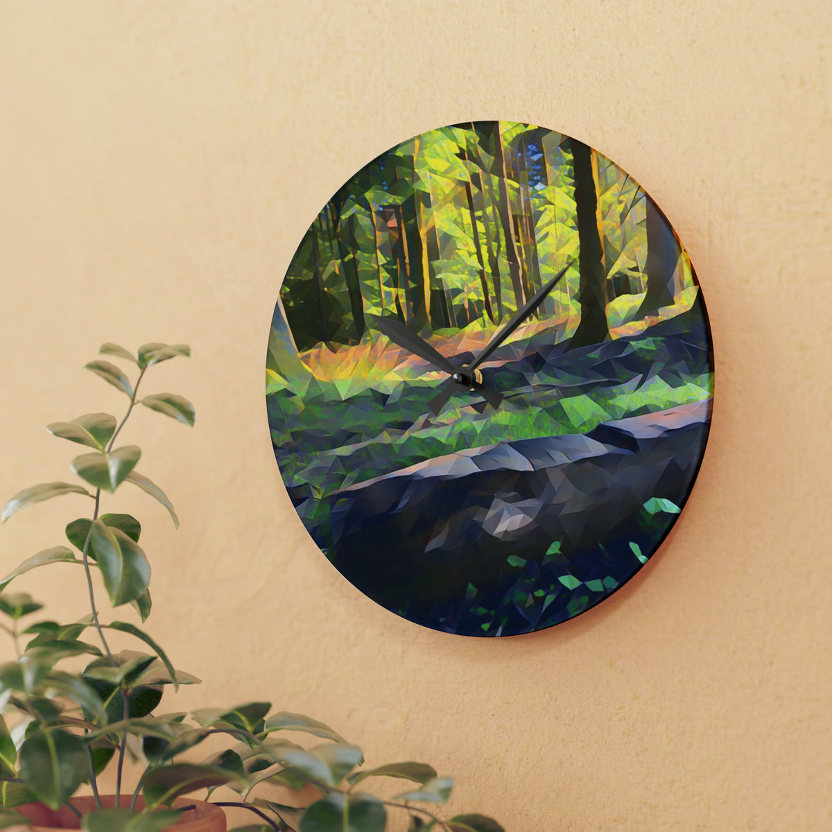 Acrylic Wall Clock - Poly Art - Forest (Variant 09)