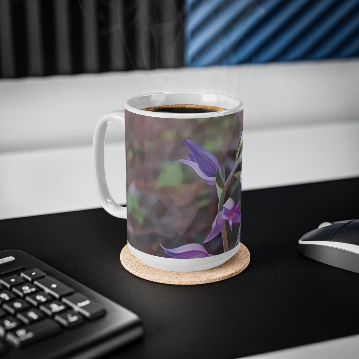 Ceramic White Cup 15oz - Poly Art - Flower of Cephalanthera Rubra