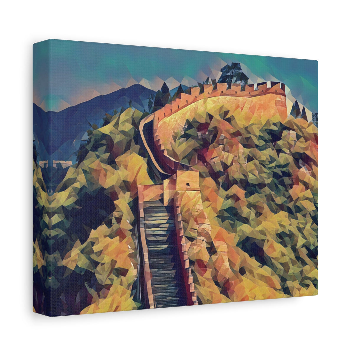 Stretched Matte Canvas - Poly Art - China's Great Wall (Variant 3)