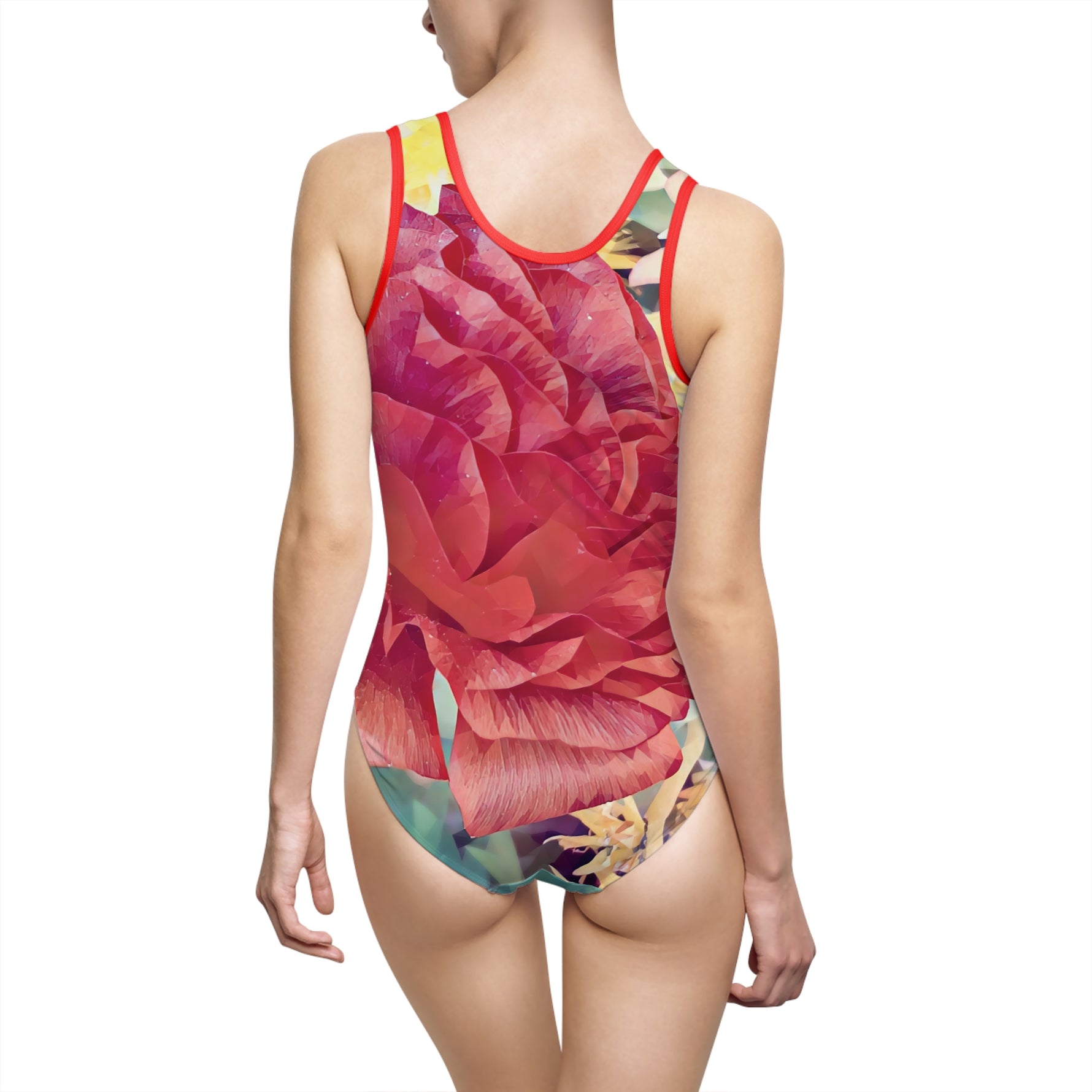 Swimsuit - Poly Art - Flower of Dahlia in Red