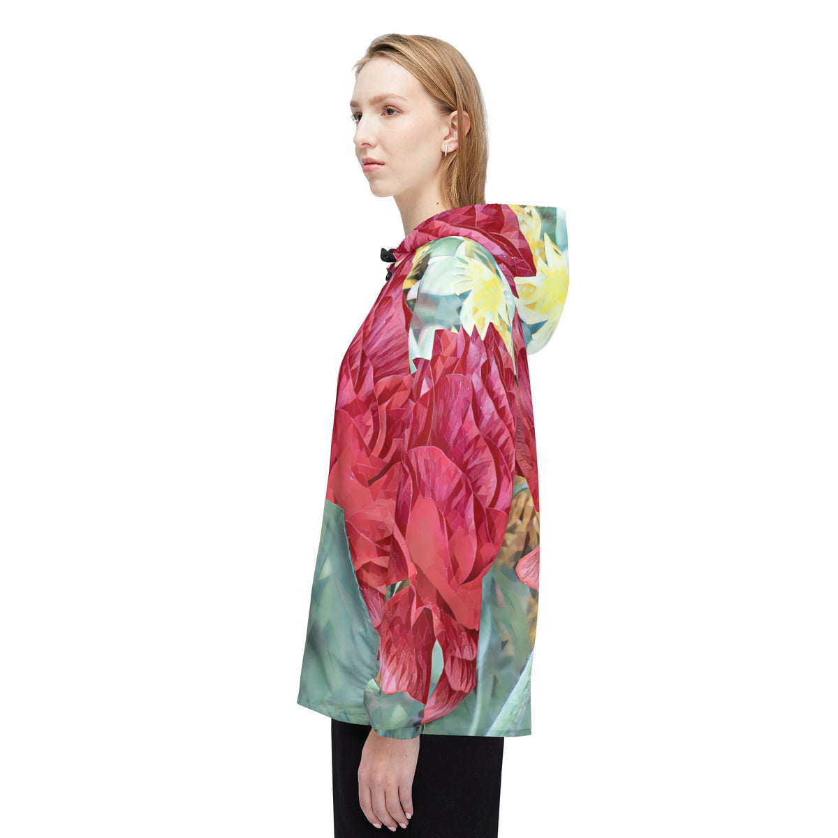 Windbreaker Jacket - Poly Art - Flower of Dahlia in Red (Variant 2)