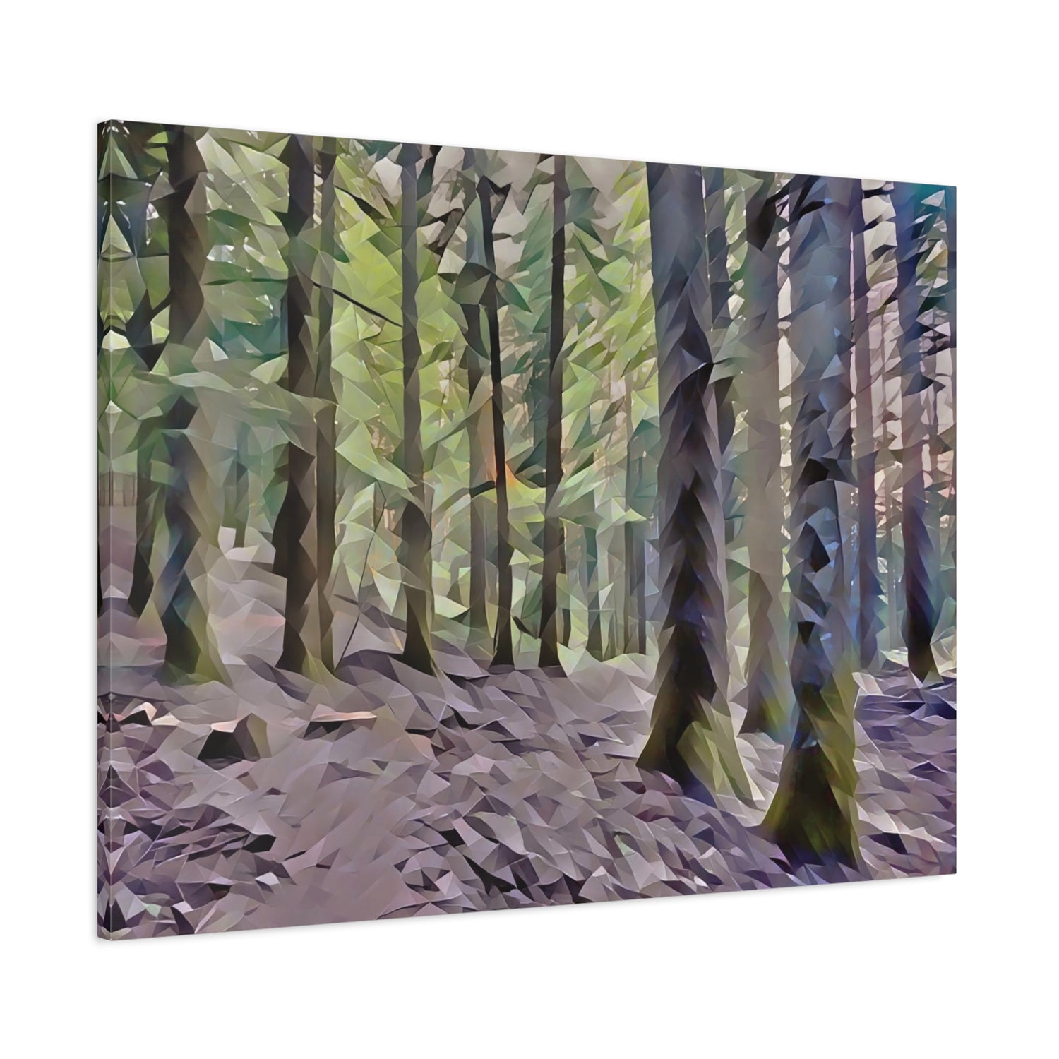 Stretched Matte Canvas - Poly Art - Forest, a Path (Variant 2)