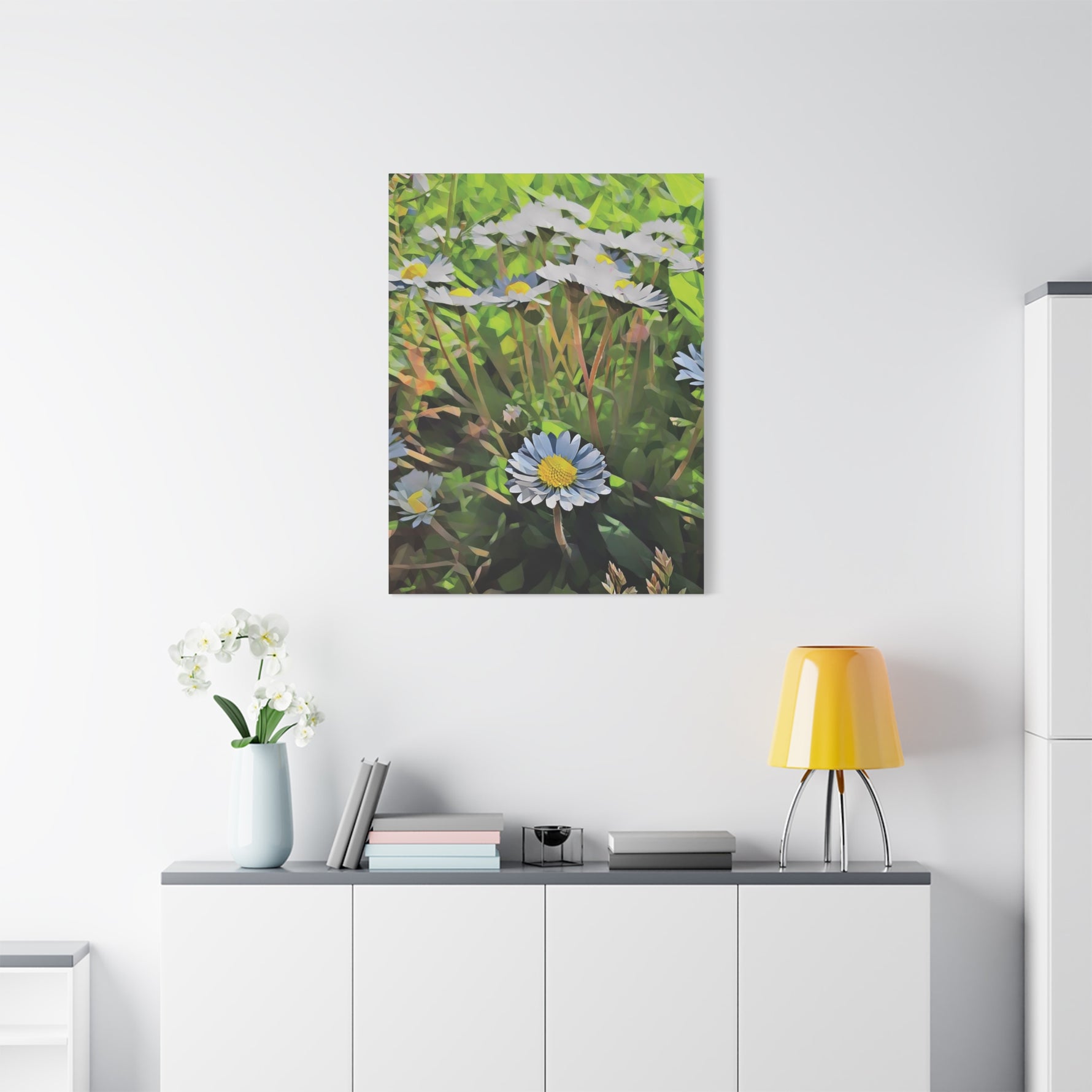 Stretched Matte Canvas - Poly Art - Flower of Daisies (Variant 1)