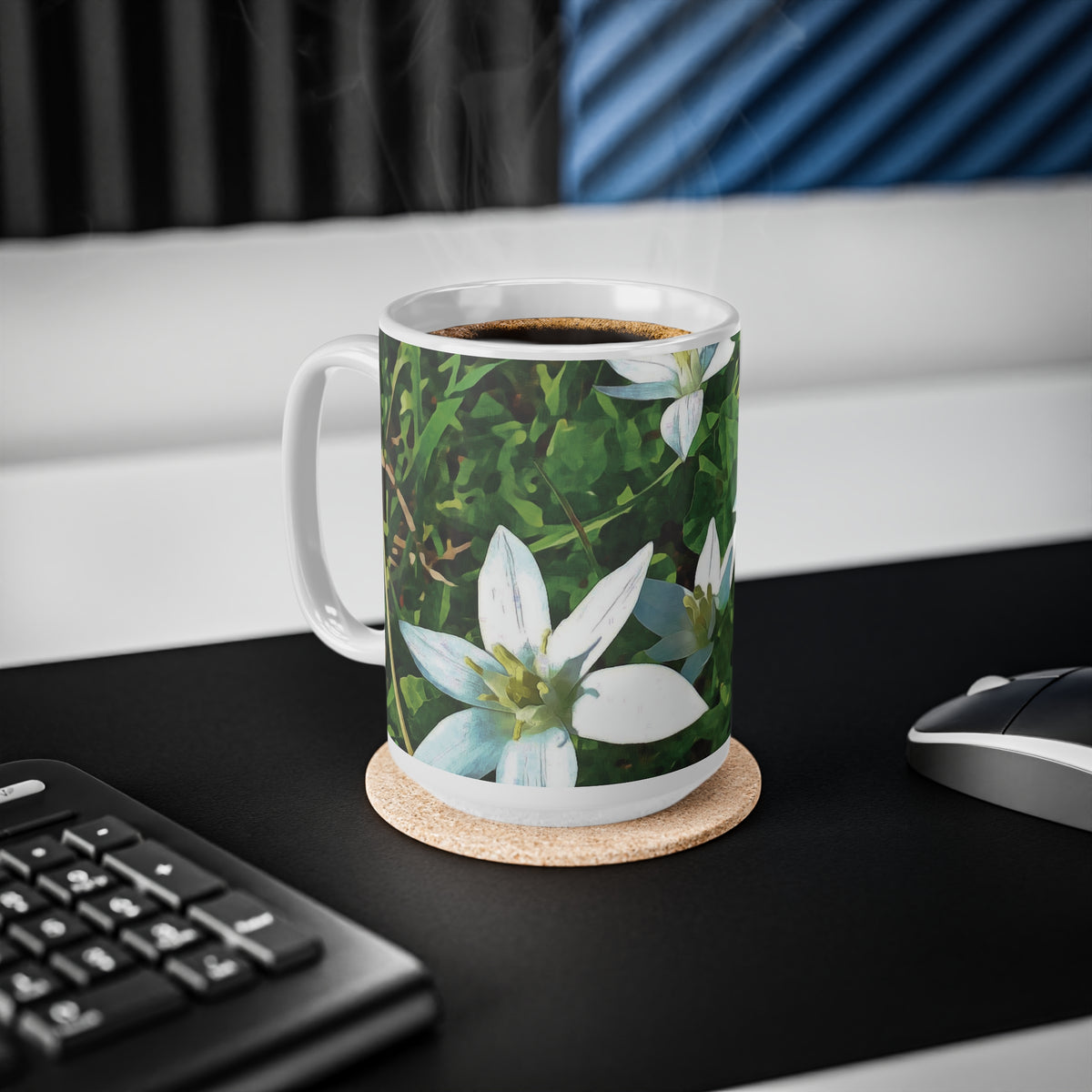 Ceramic White Cup 15oz - Flower of Ornithogalum
