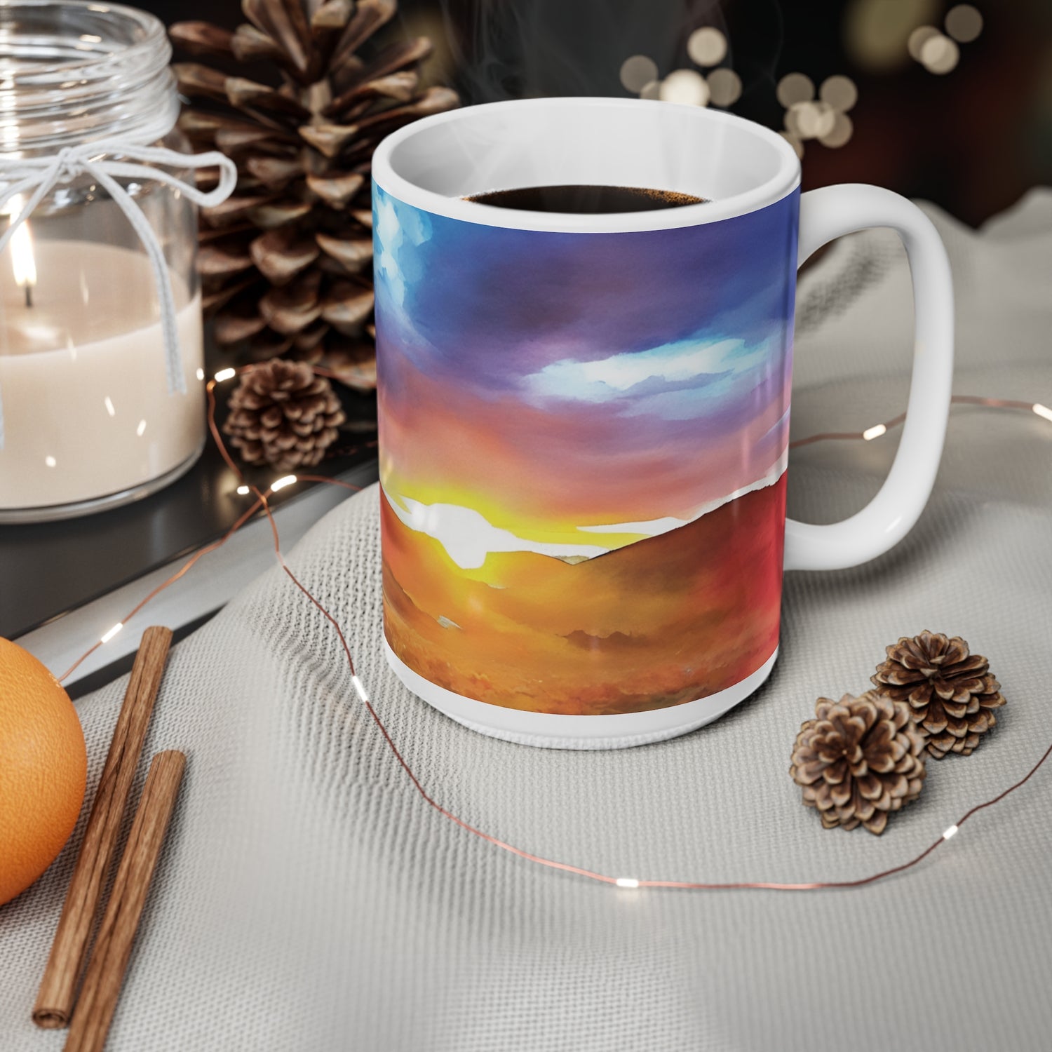 Ceramic White Cup 15oz - Tuscan Landscape (Variant 2)