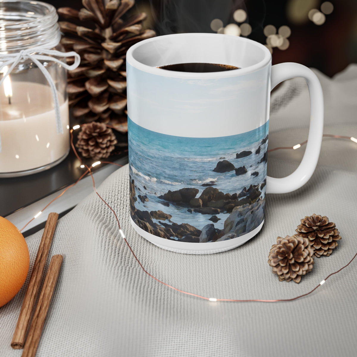 Ceramic White Cup 15oz - Sea (Variant 08)