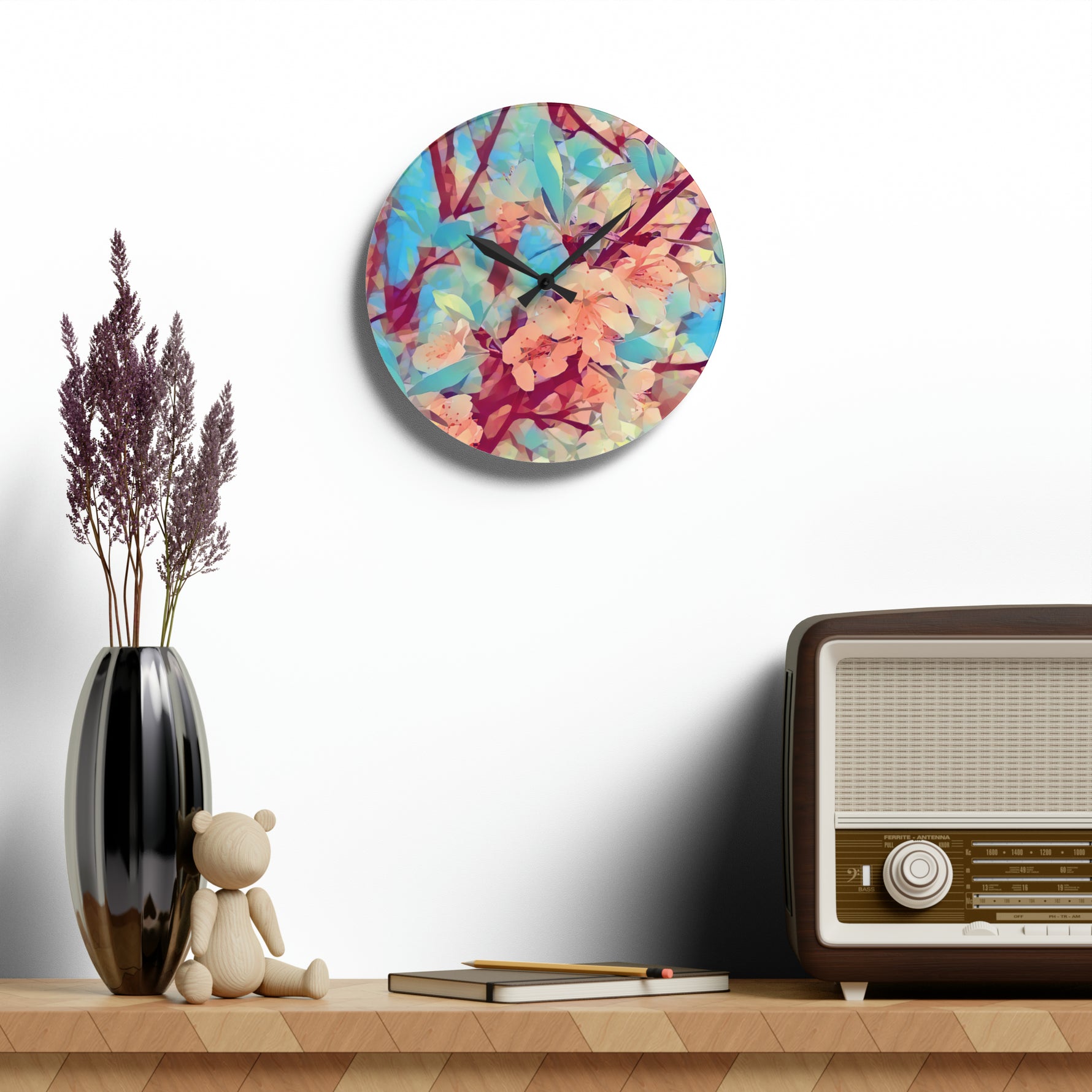 Acrylic Wall Clock - Poly Art - Apples' Tree Flower (Variant 3)